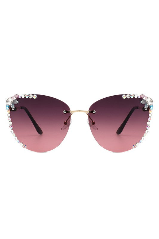 Women's Rimless Rhinestone Fashion Cat Eye Sunglasses