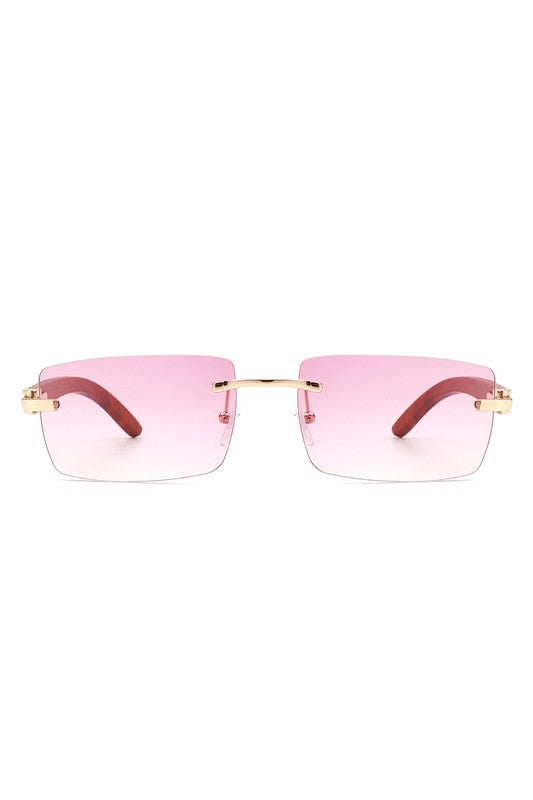 Women's Rectangle Rimless Retro Tinted Sunglasses