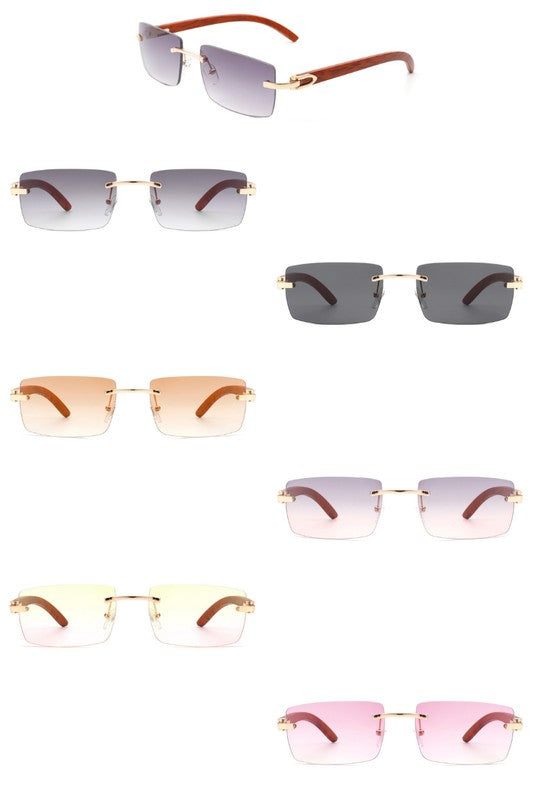 Women's Rectangle Rimless Retro Tinted Sunglasses