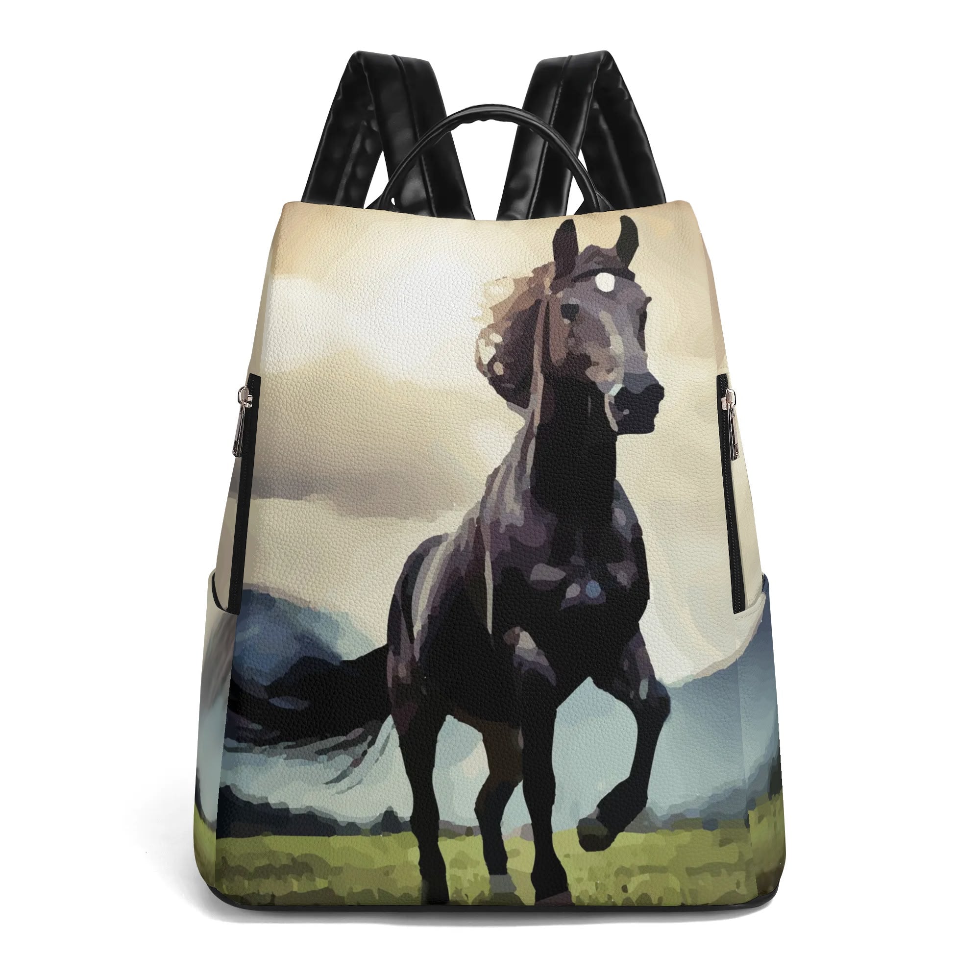 Wild Black Horse Travel PU  Anti-theft Backpack