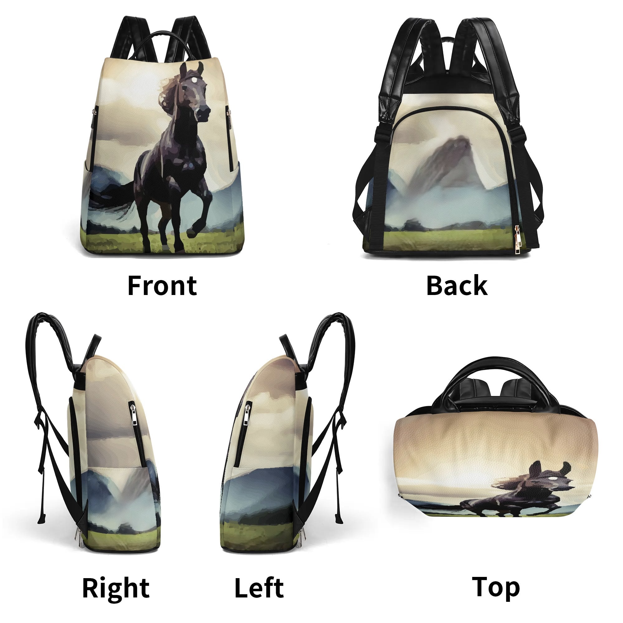 Wild Black Horse Travel PU  Anti-theft Backpack