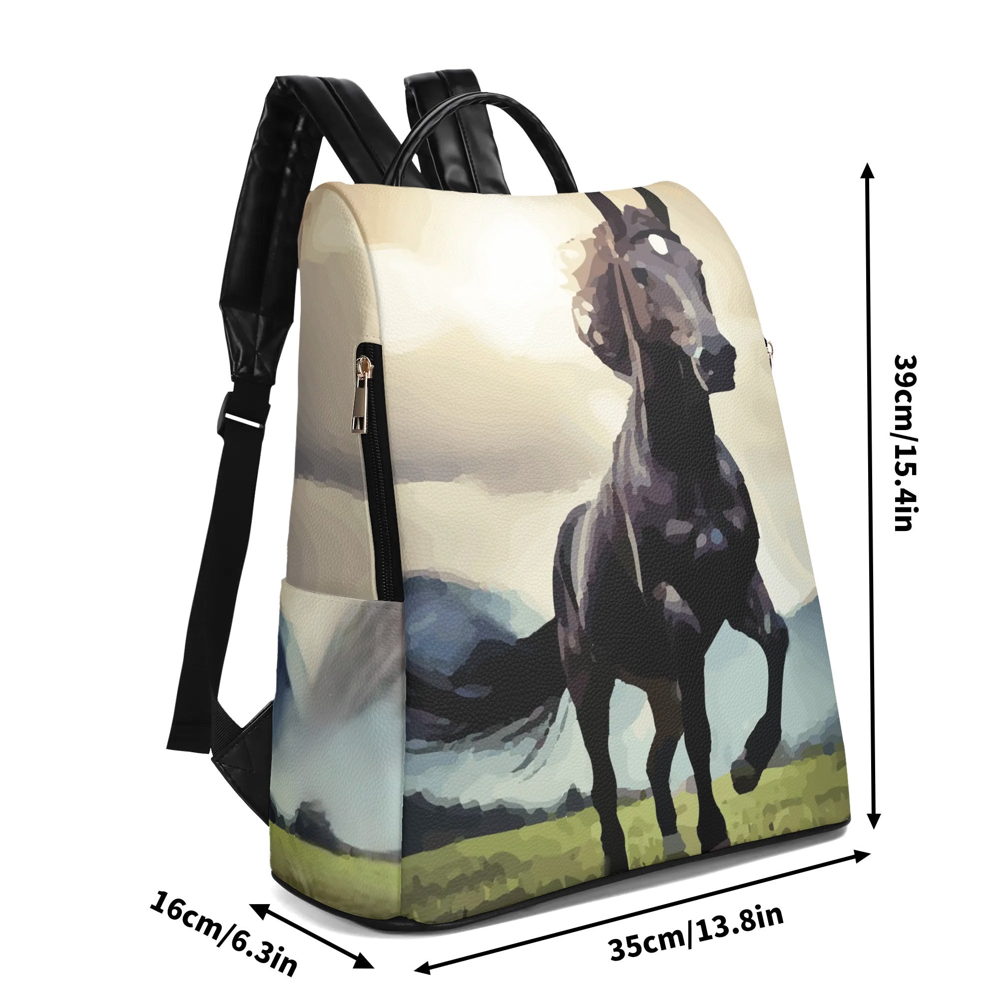 Wild Black Horse Travel PU  Anti-theft Backpack