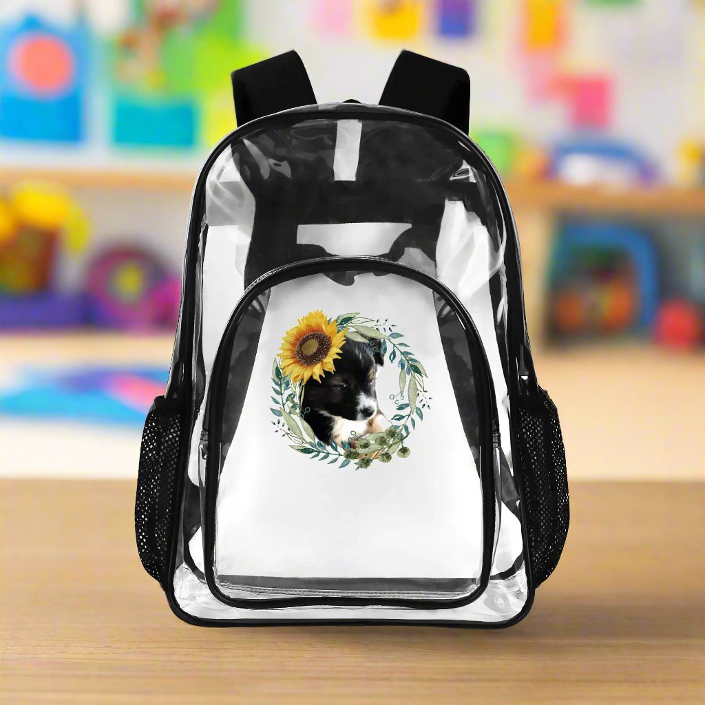 Cute Black Puppy 17 Inch Clear PVC  Transparent School Backpack