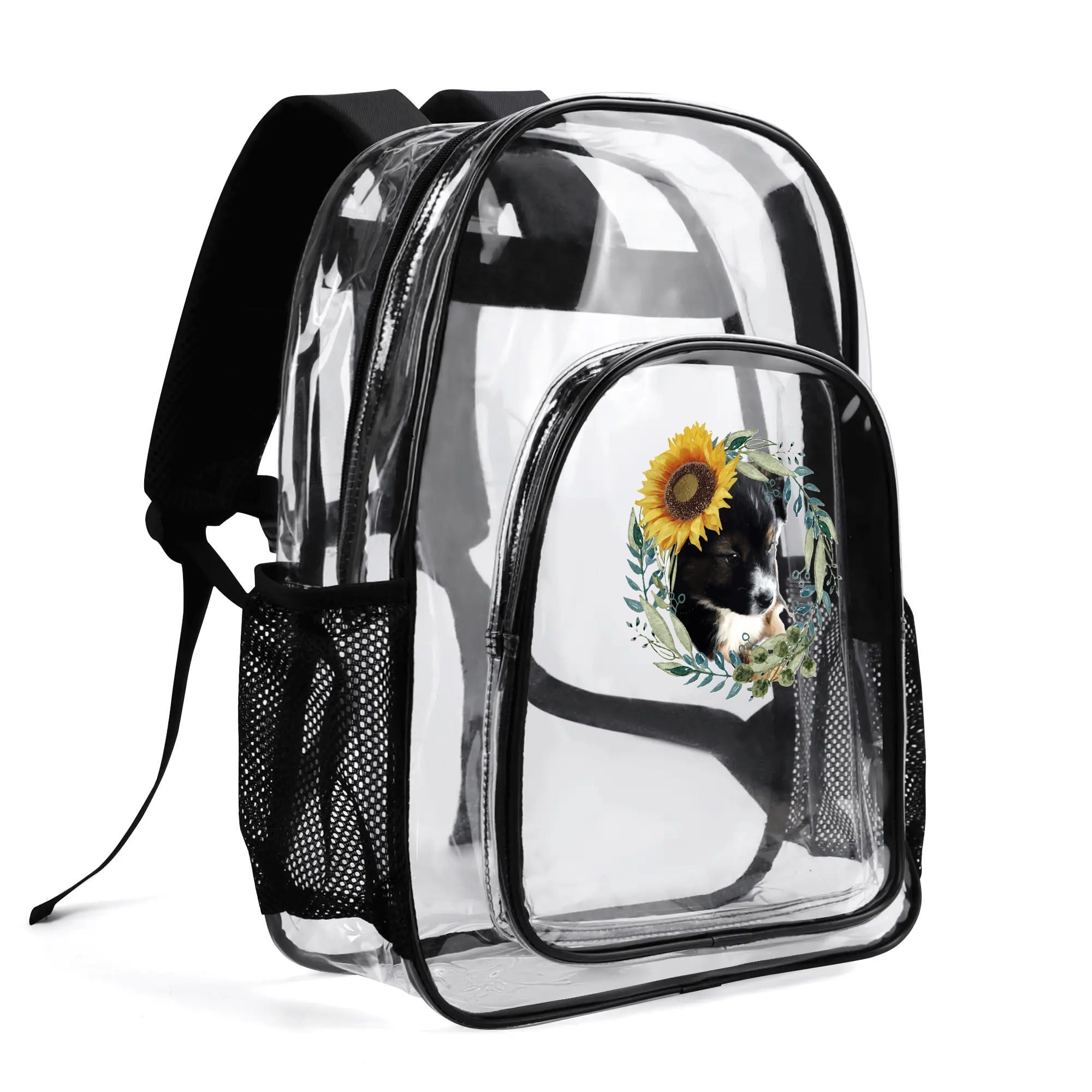 Cute Black Puppy 17 Inch Clear PVC  Transparent School Backpack