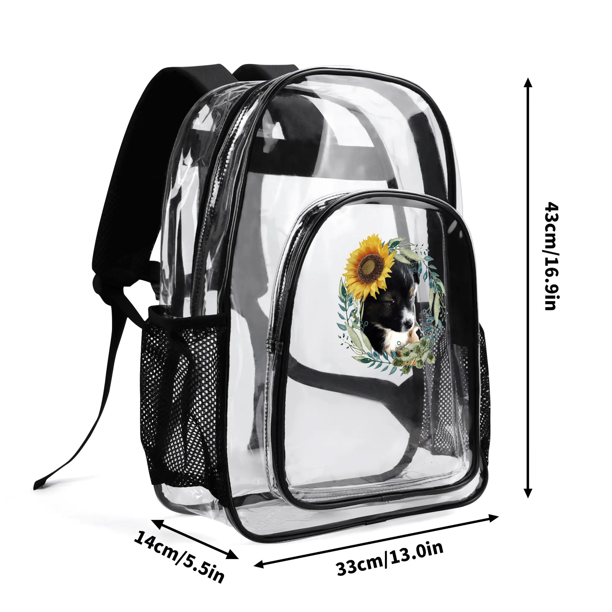 Cute Black Puppy 17 Inch Clear PVC  Transparent School Backpack