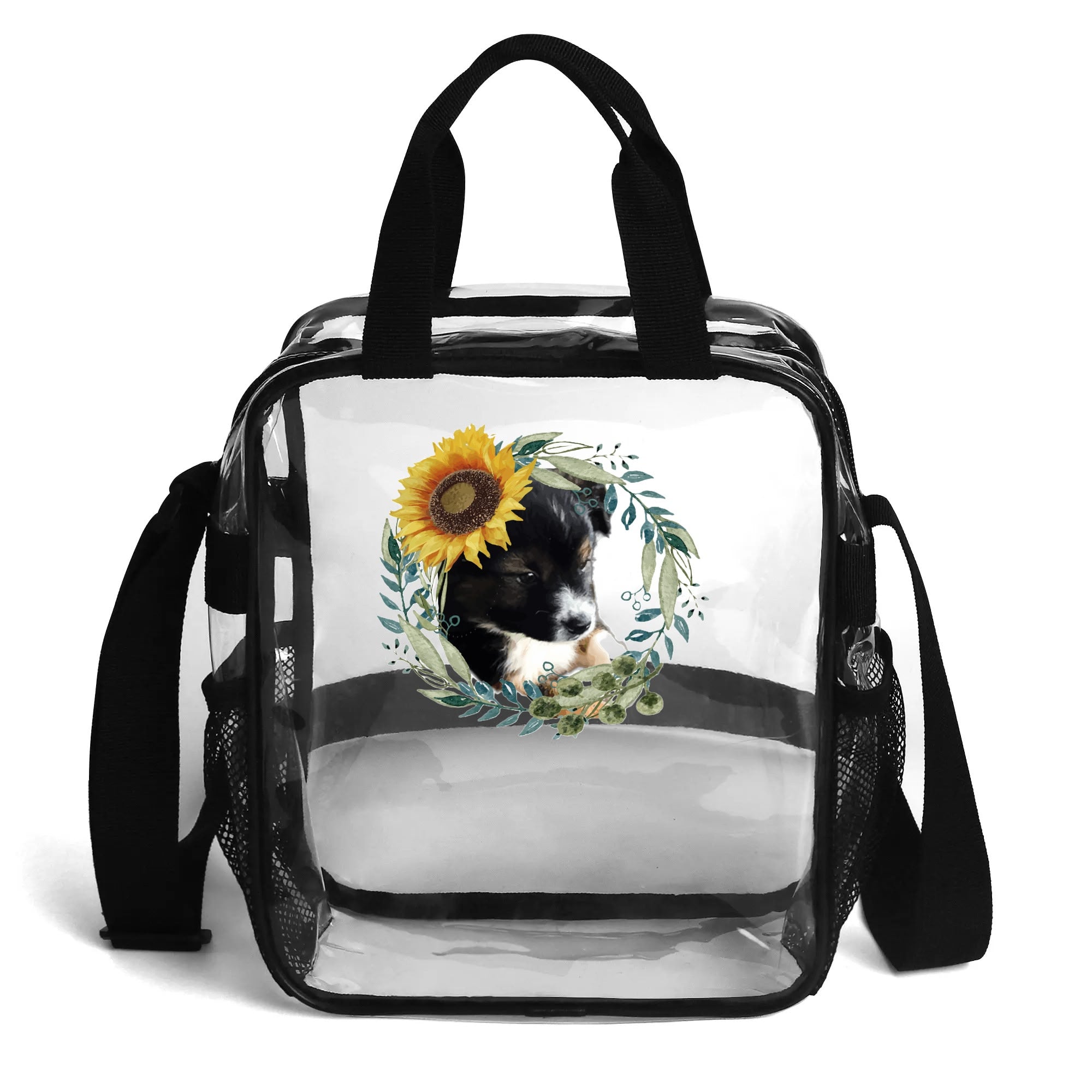 Cute Black Puppy Clear Waterproof Transparent Lunch Bag