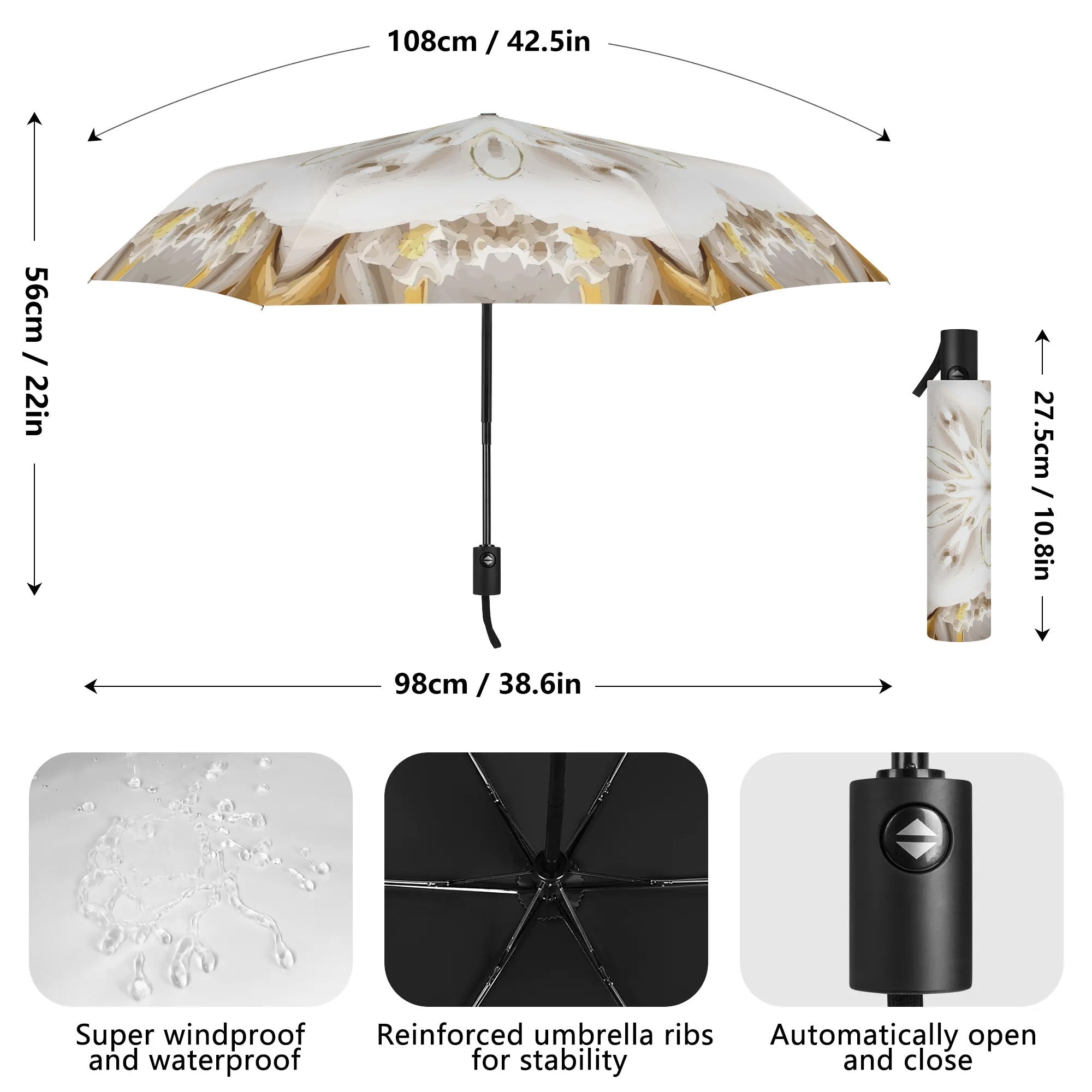 Gold Star Trim Fully Auto Open & Close Umbrella Printing on Outside