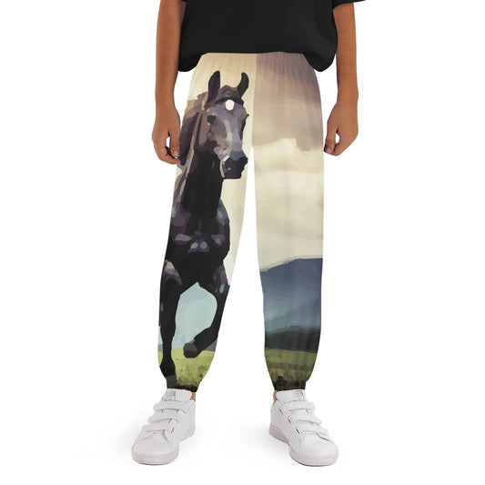 Childs Wild Black Horse Casual Loose Sweatpants Joggers