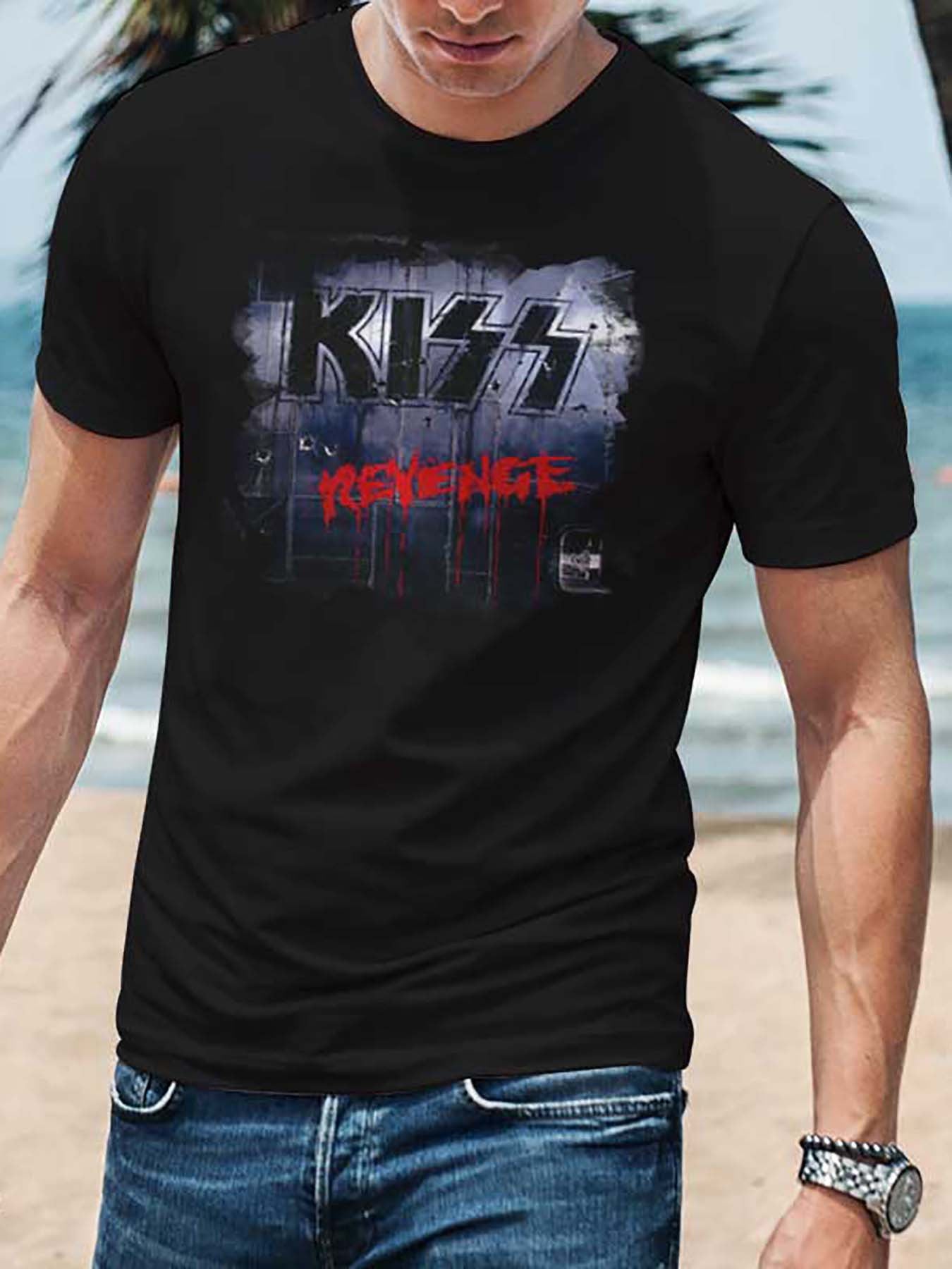 Men's Kiss Band Revenge Tour Black Graphic T-shirt