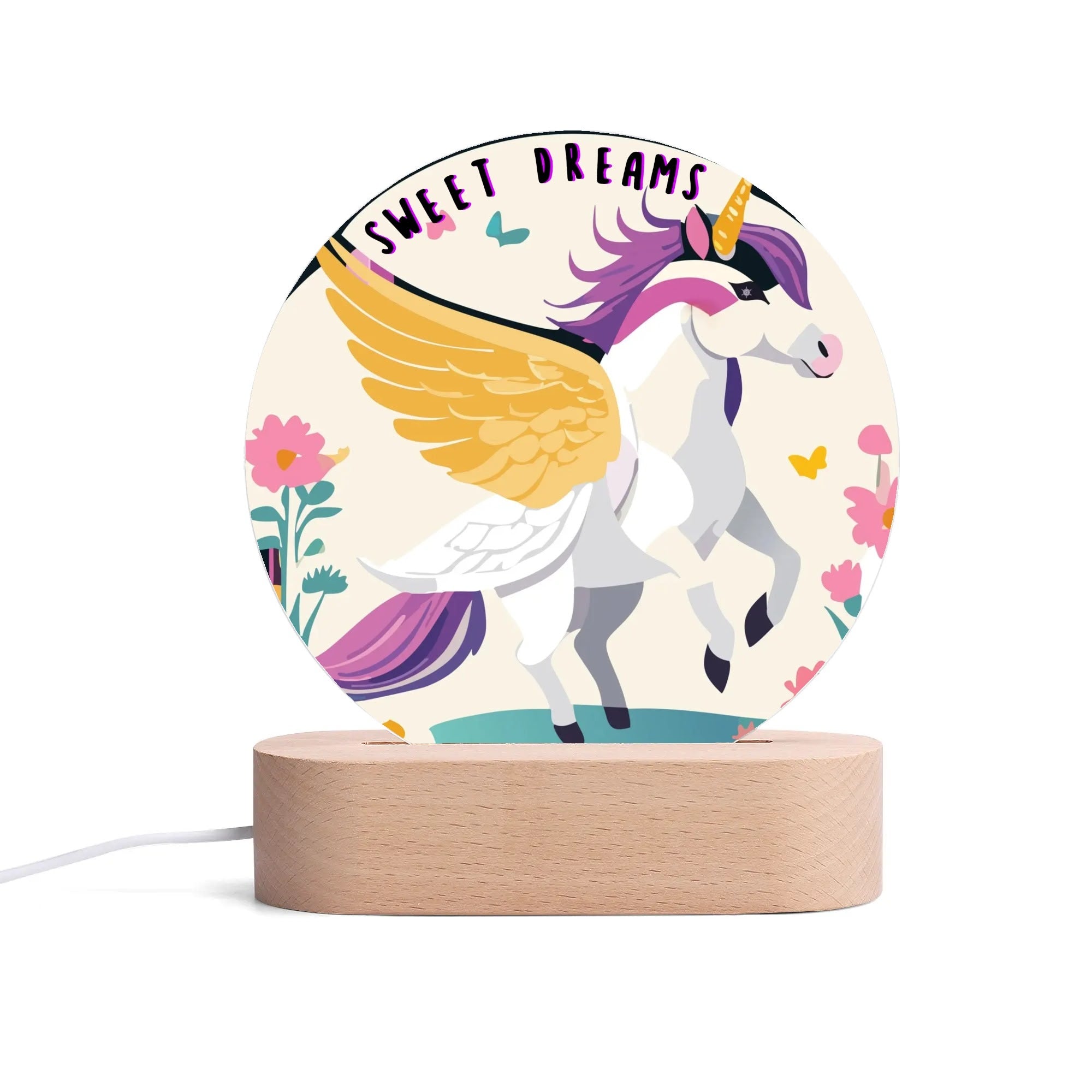 Winged Unicorn Acrylic Round Lamp Night Light Home Decor