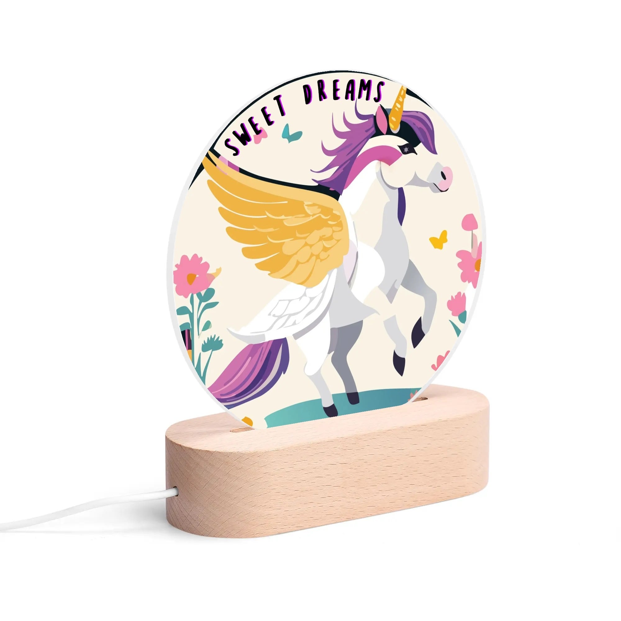 Winged Unicorn Acrylic Round Lamp Night Light Home Decor