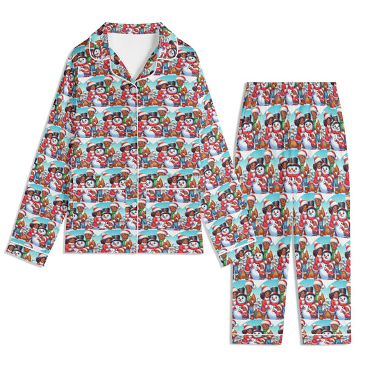 Children's Christmas Blue Long Sleeve Pajama Set with Pockets