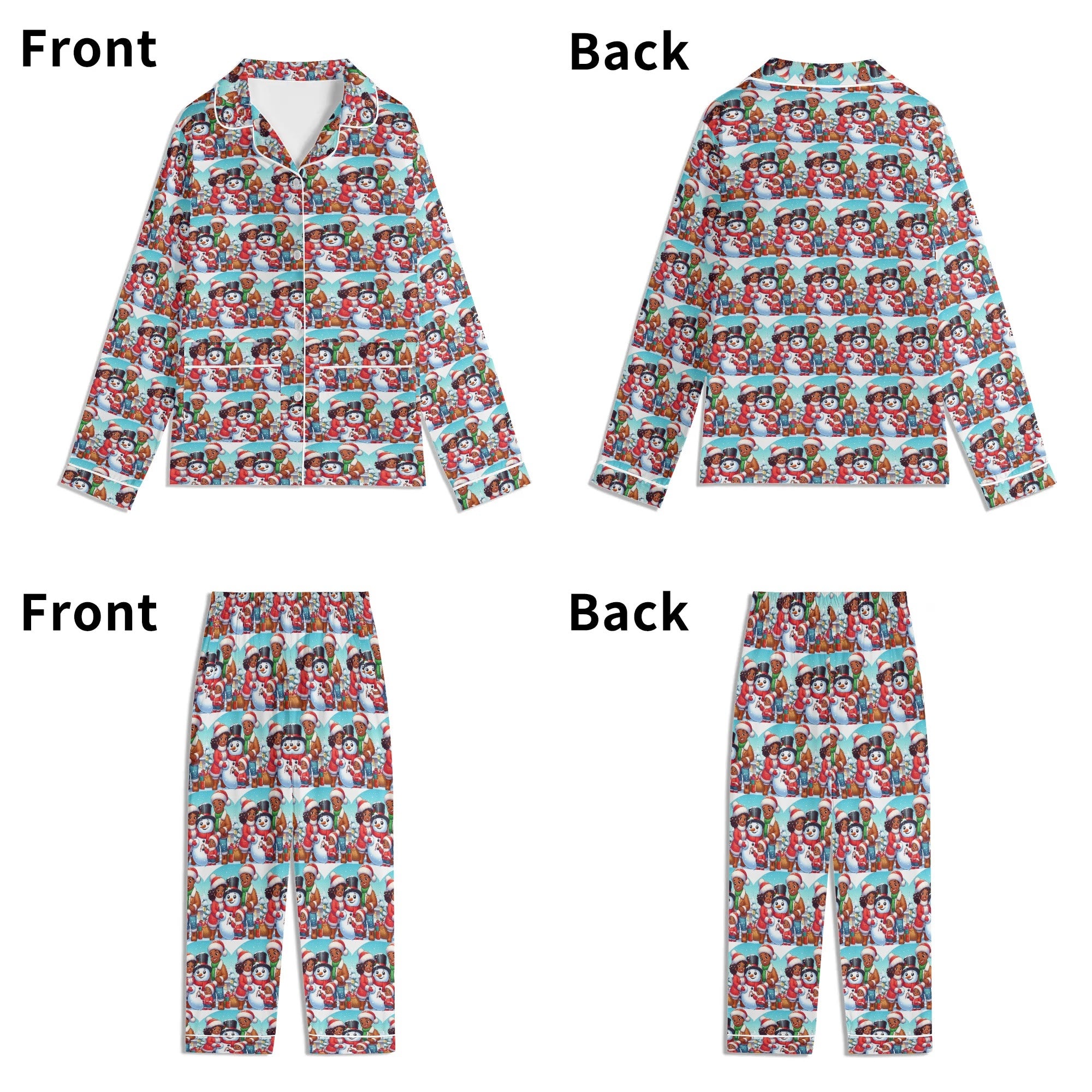 Children's Christmas Blue Long Sleeve Pajama Set with Pockets