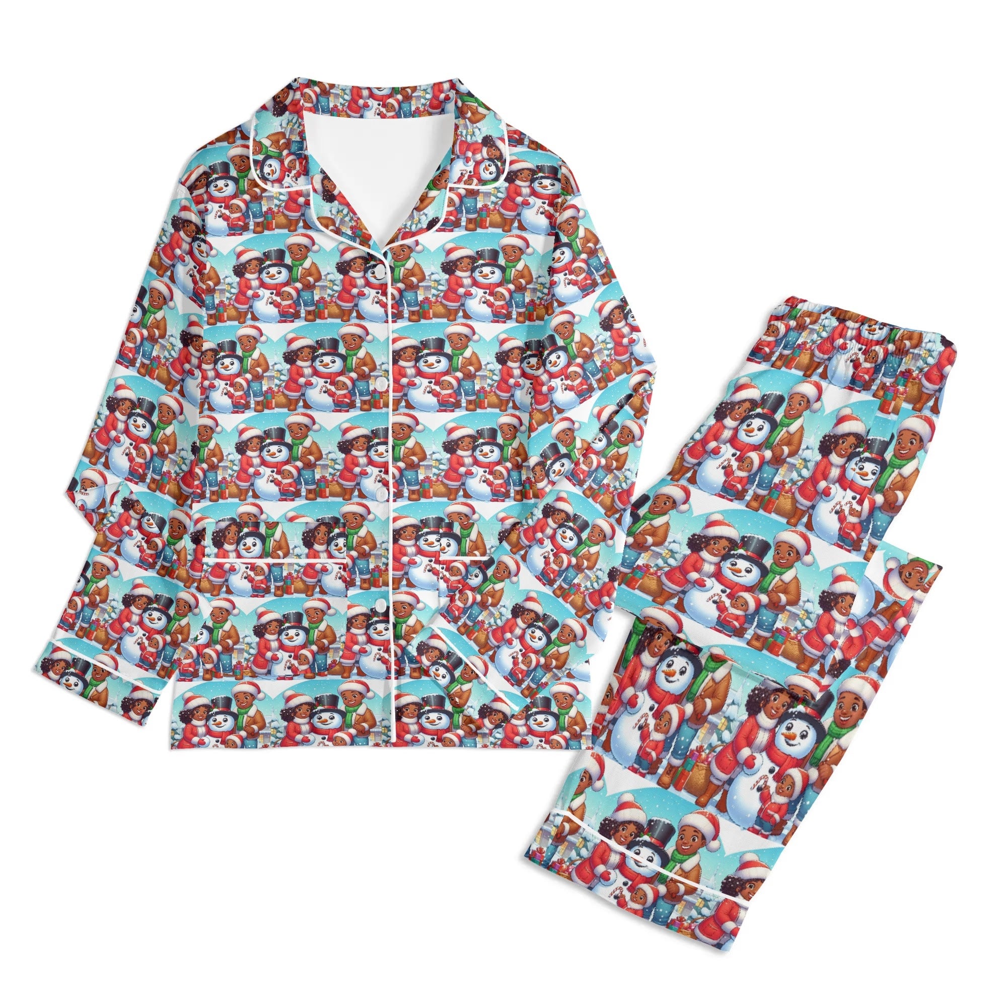 Children's Christmas Blue Long Sleeve Pajama Set with Pockets