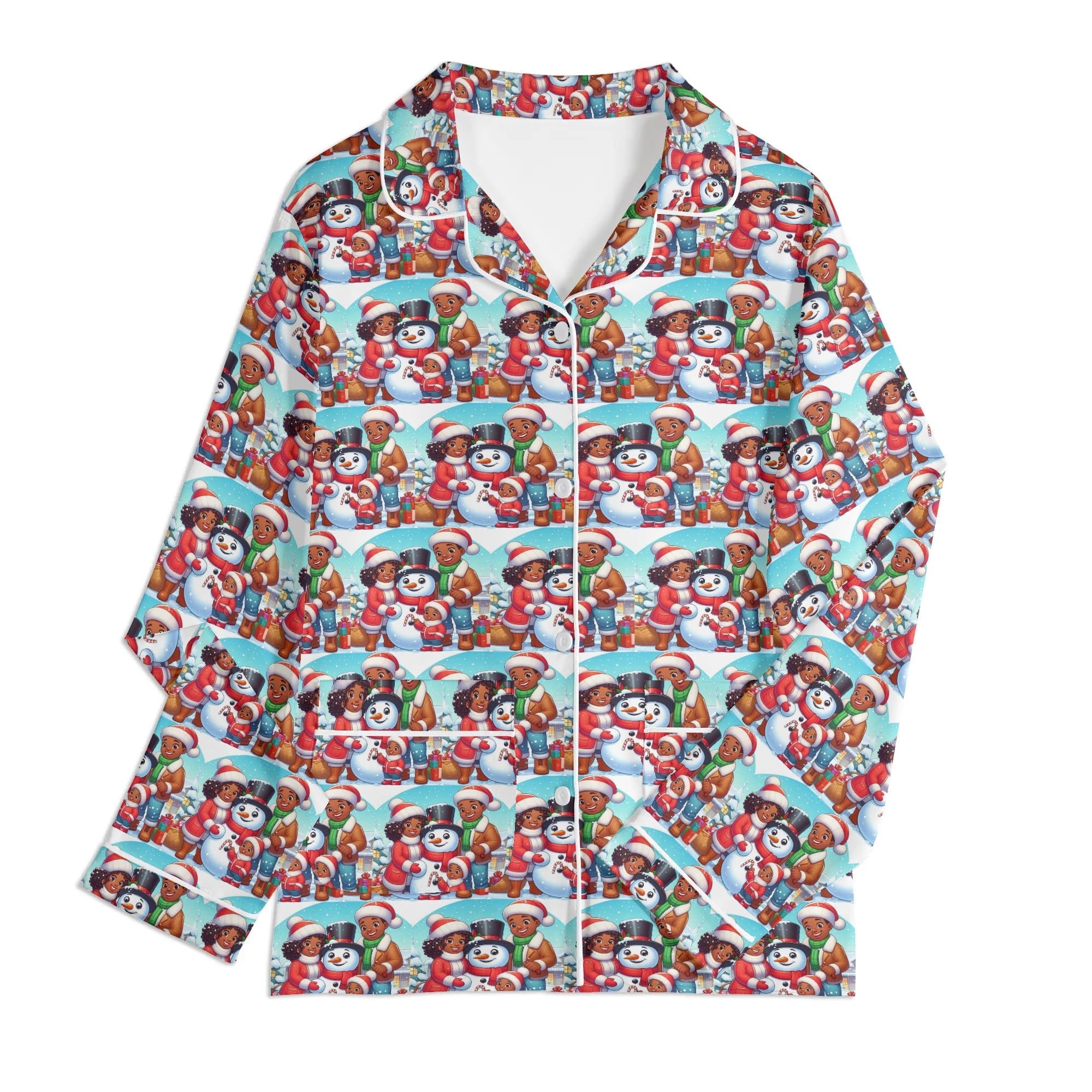 Children's Christmas Blue Long Sleeve Pajama Set with Pockets