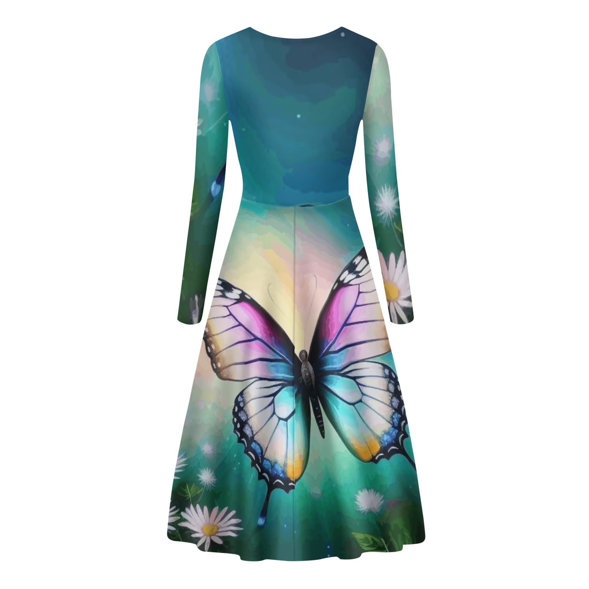 Womens Beautiful Butterfly Long Sleeve Flowy Maxi Dress