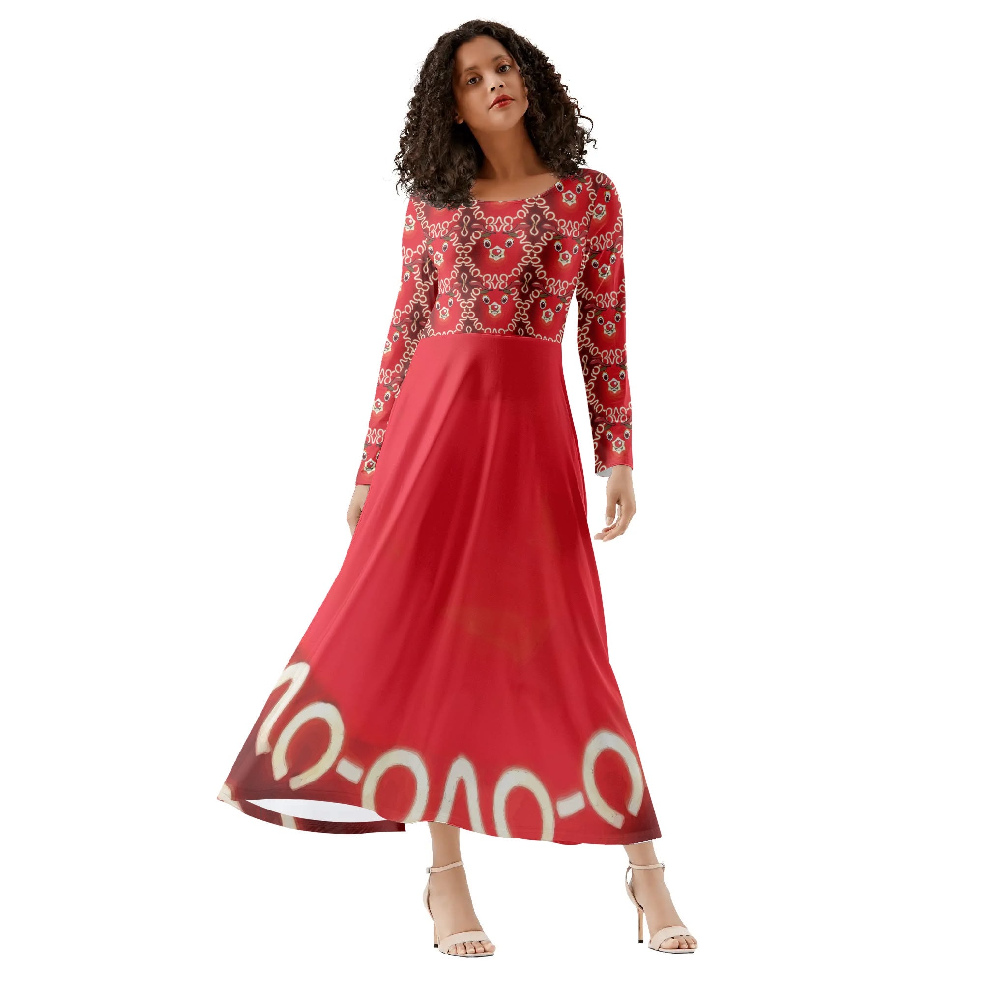 Womens Red Rudolph Christmas Flowy Maxi Dress