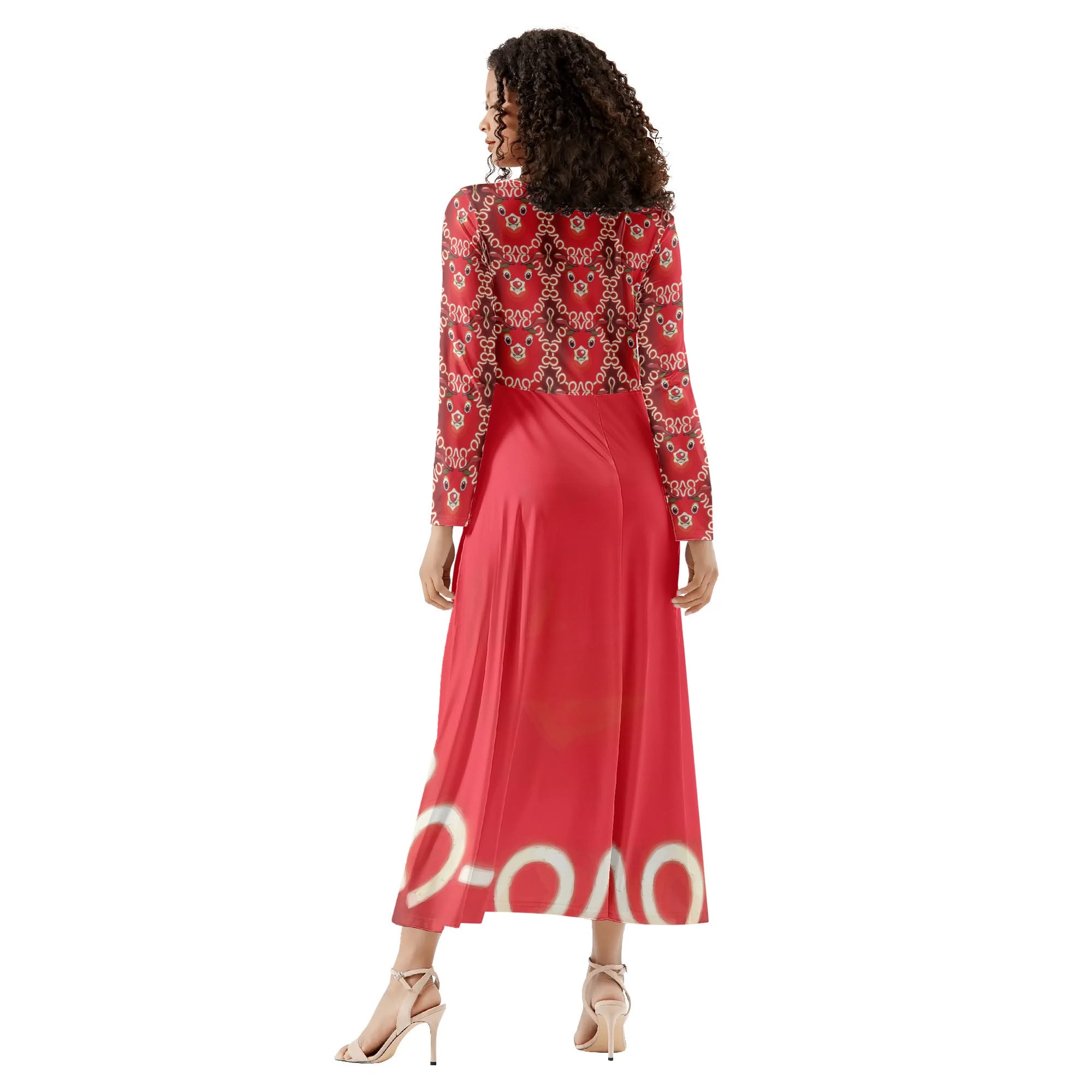 Womens Red Rudolph Christmas Flowy Maxi Dress