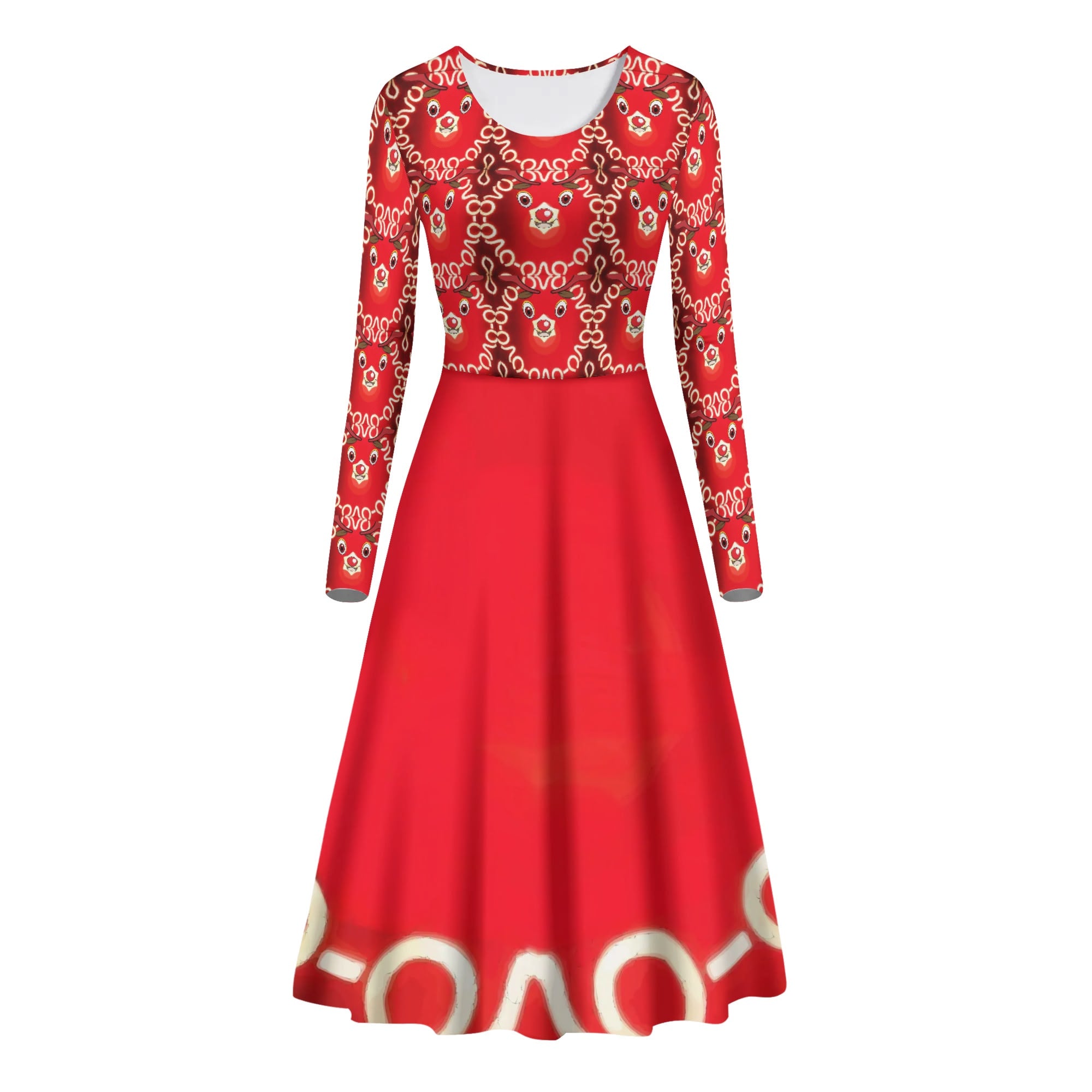 Womens Red Rudolph Christmas Flowy Maxi Dress