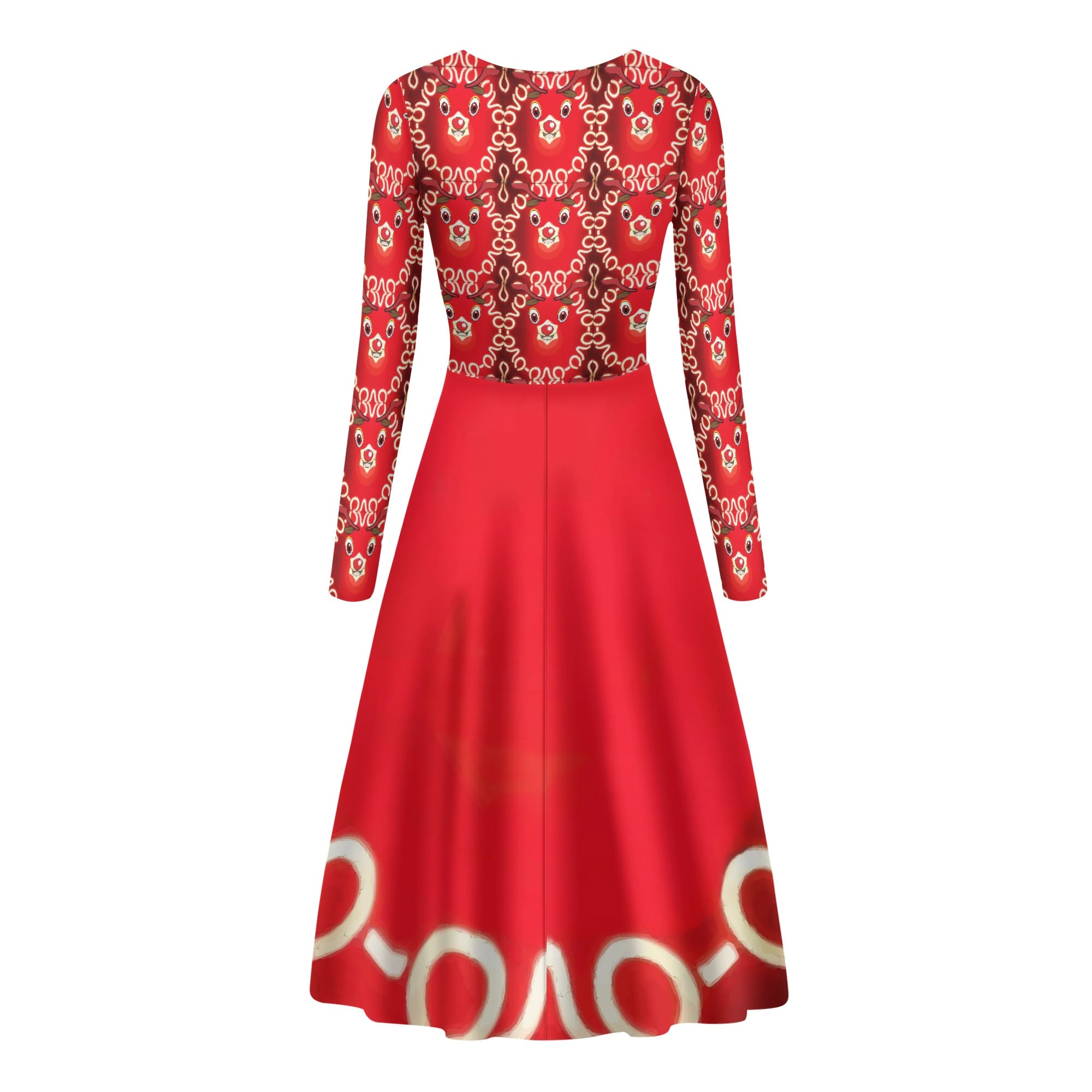 Womens Red Rudolph Christmas Flowy Maxi Dress