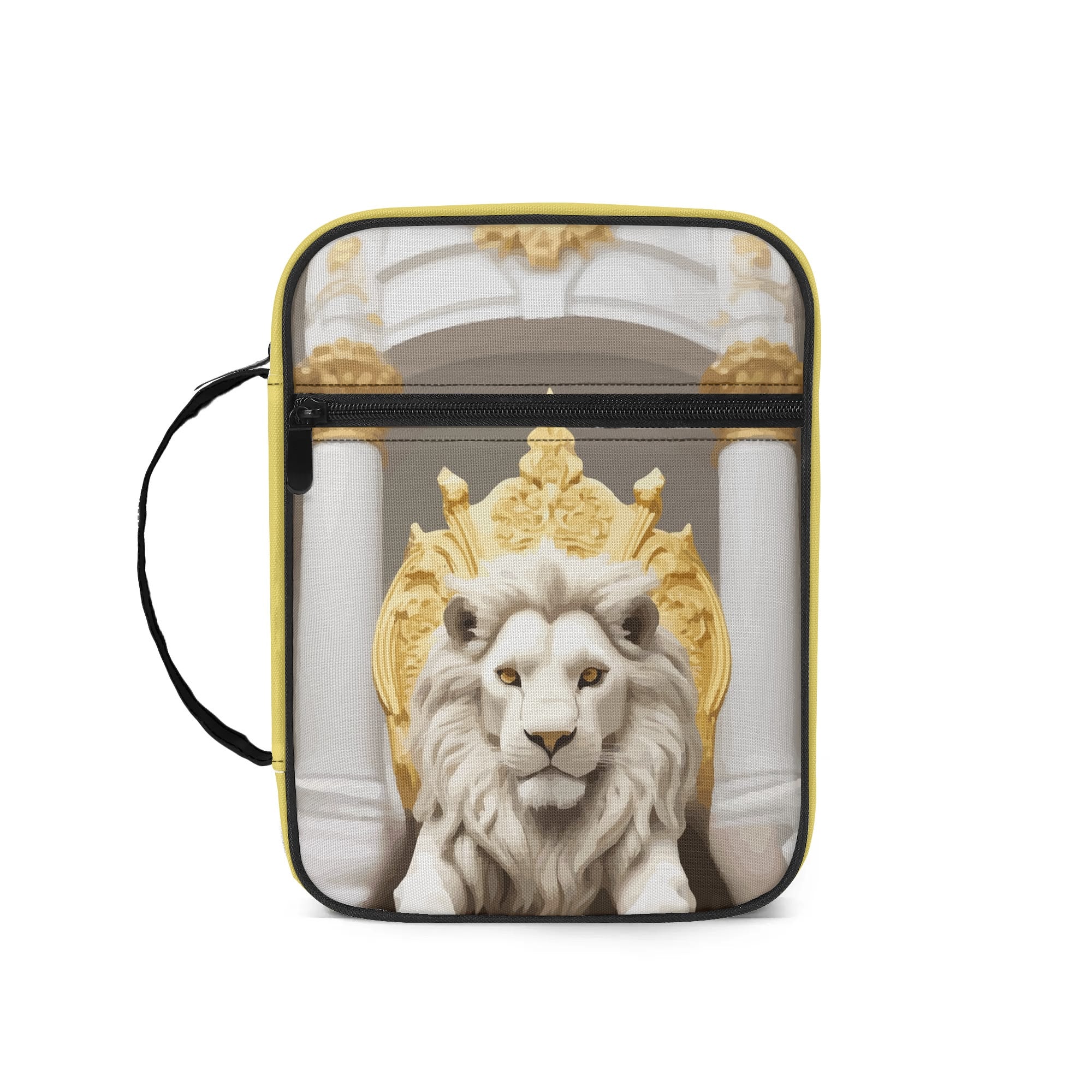 White Lion on Throne Bible Cover with Handle & Zippered Pocket