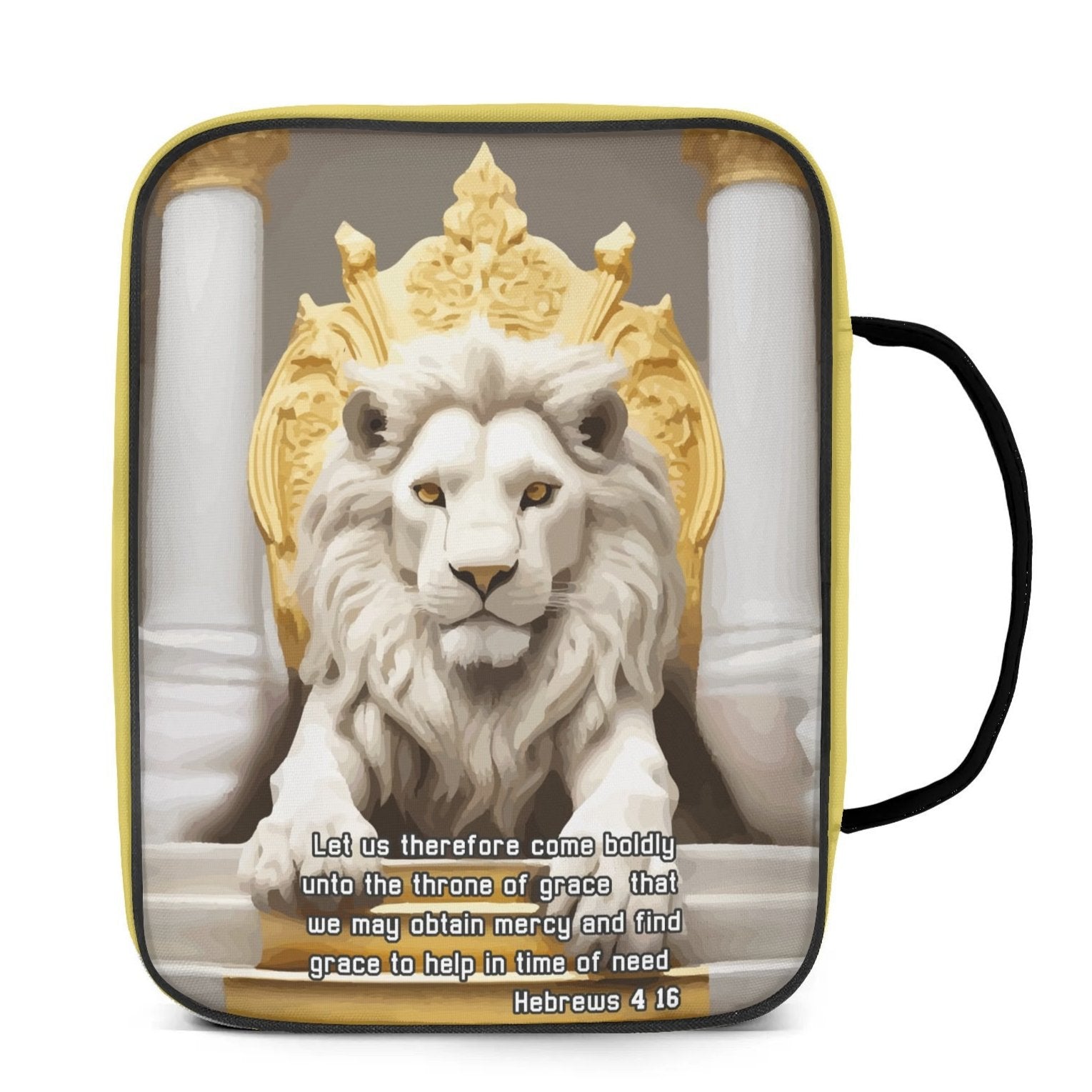 White Lion on Throne Bible Cover with Handle & Zippered Pocket