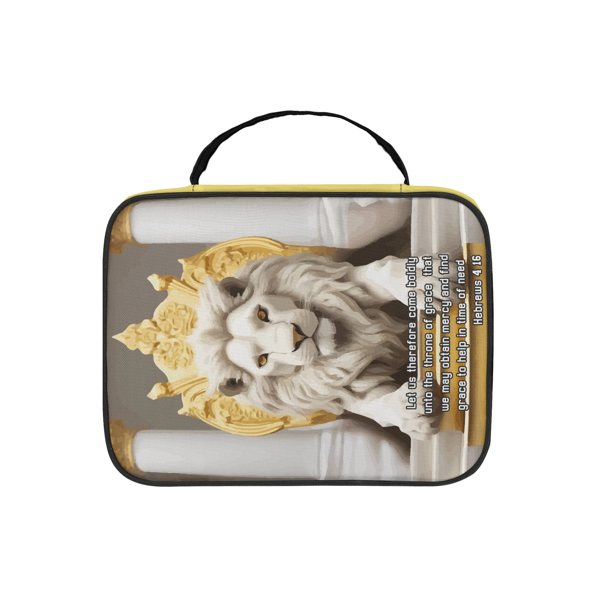 White Lion on Throne Bible Cover with Handle & Zippered Pocket