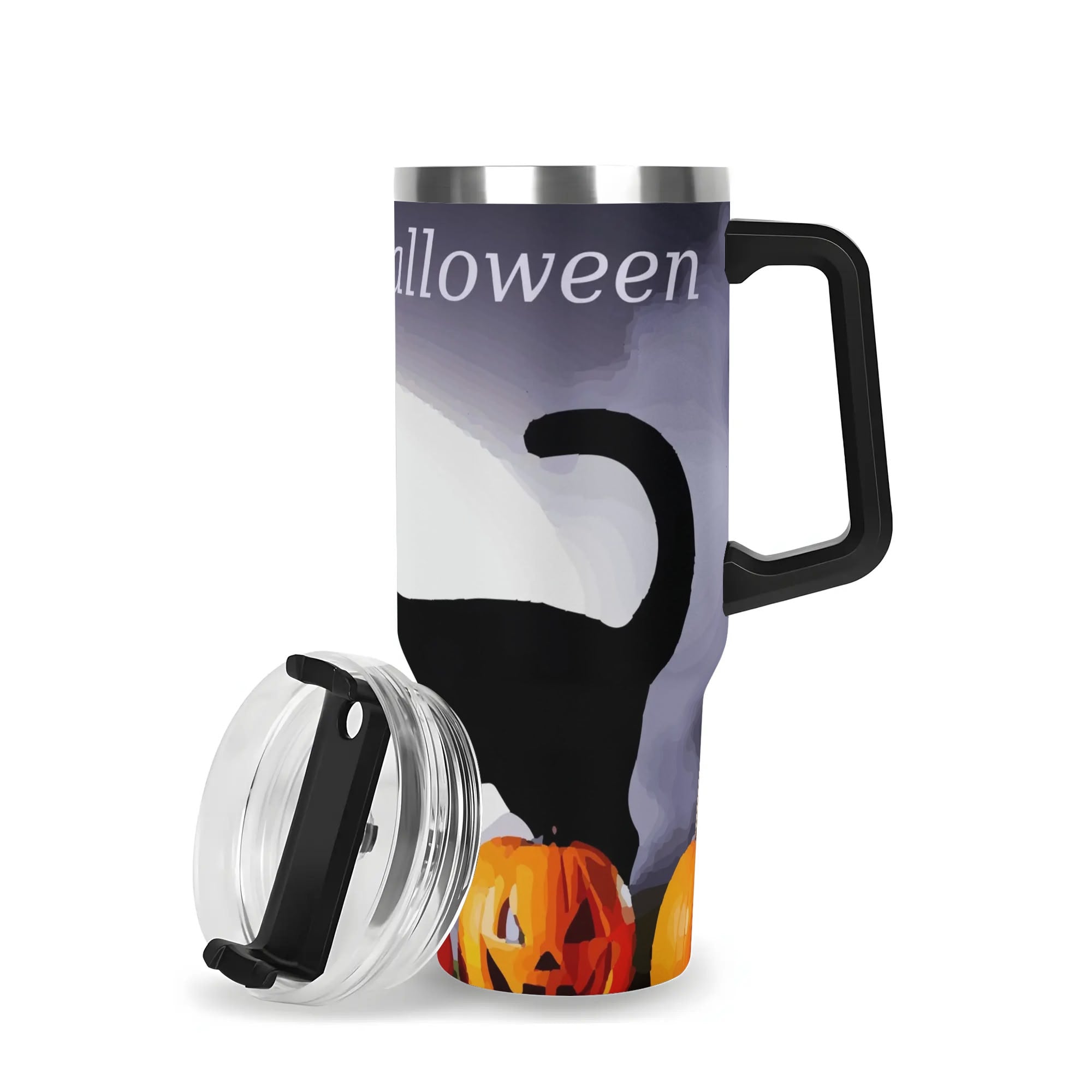 Happy Halloween Black Cat 40oz Stainless Steel Tumbler with Handle & Straw