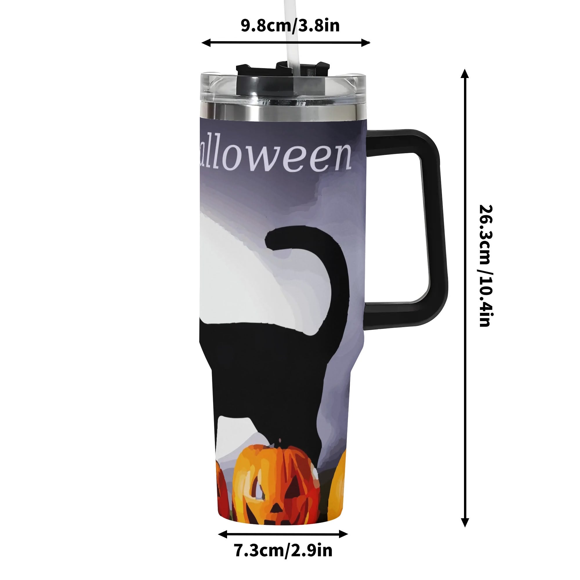 Happy Halloween Black Cat 40oz Stainless Steel Tumbler with Handle & Straw