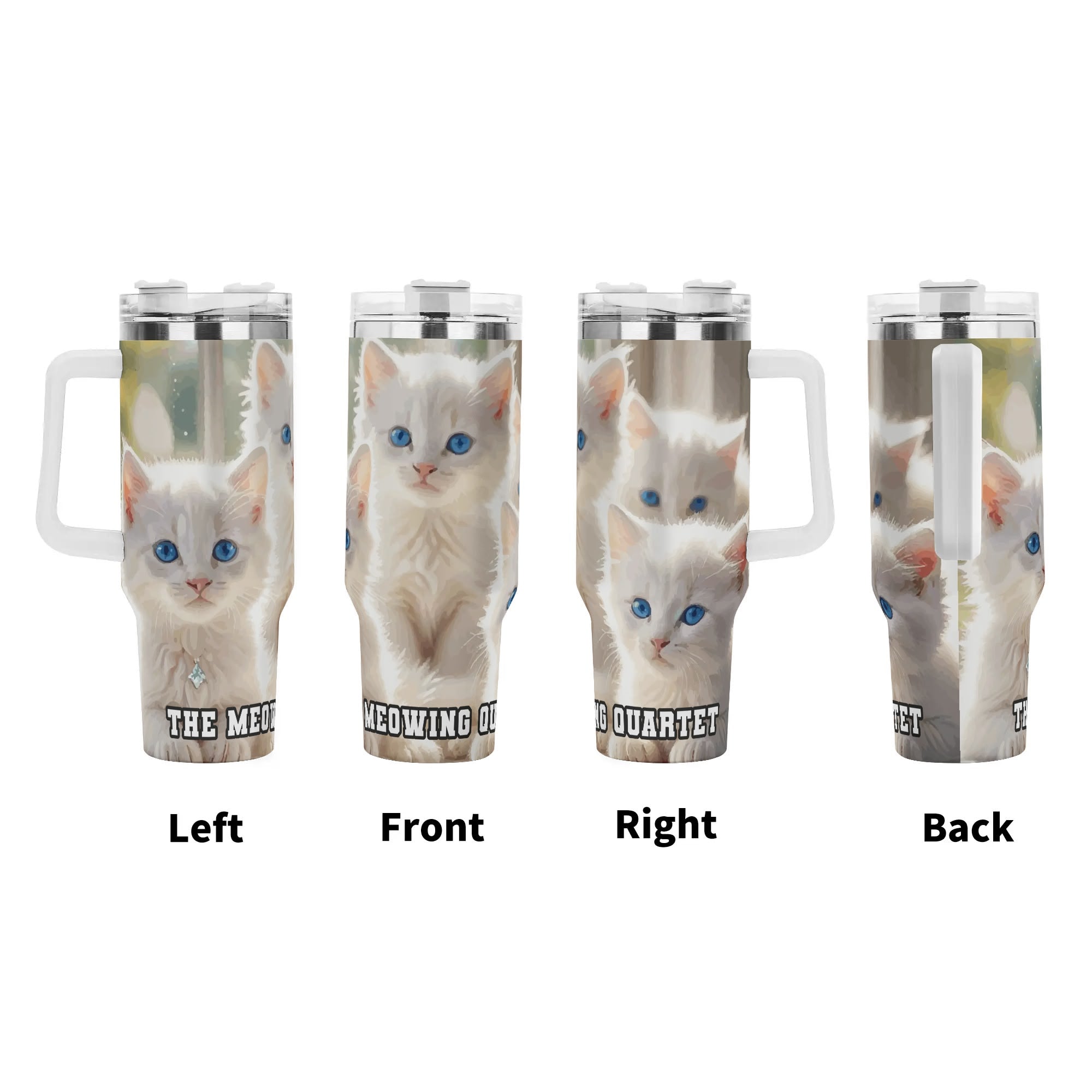 The Meowing Quartet 40oz Stainless Steel Tumbler With Handle and Straw