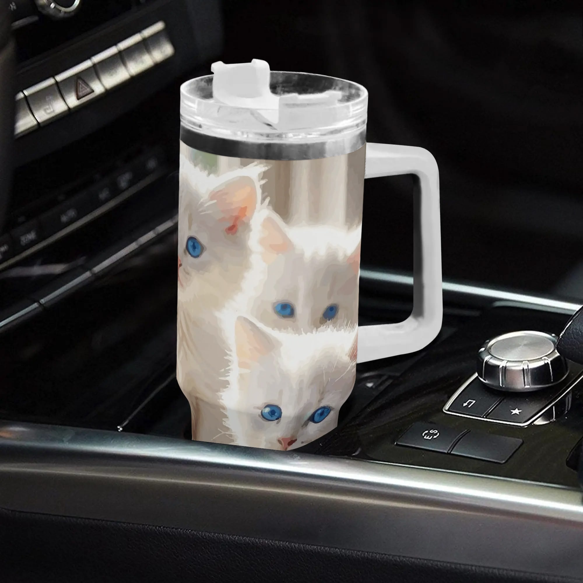 The Meowing Quartet 40oz Stainless Steel Tumbler With Handle and Straw