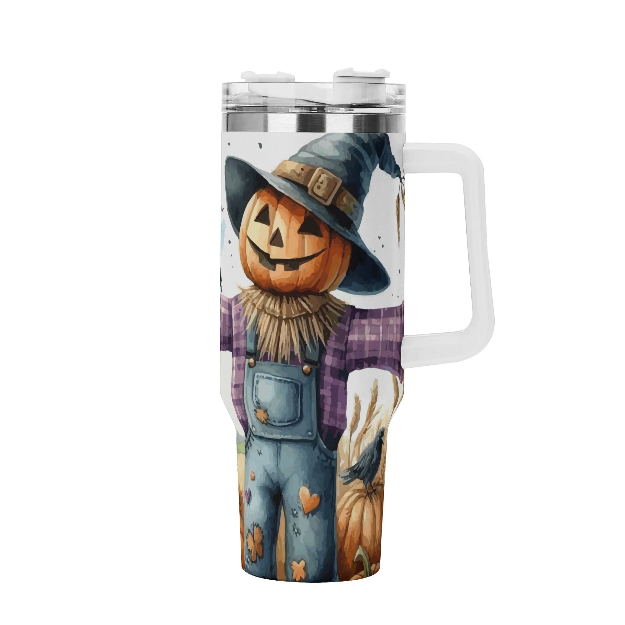 Happy Fall Scarecrow 40 oz Stainless Steel Tumbler with Handle & Straw