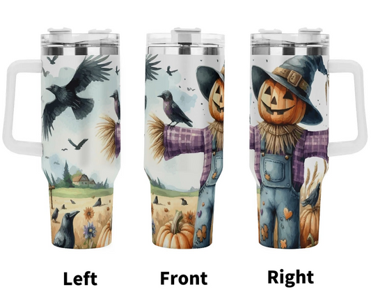 Happy Fall Scarecrow 40 oz Stainless Steel Tumbler with Handle & Straw