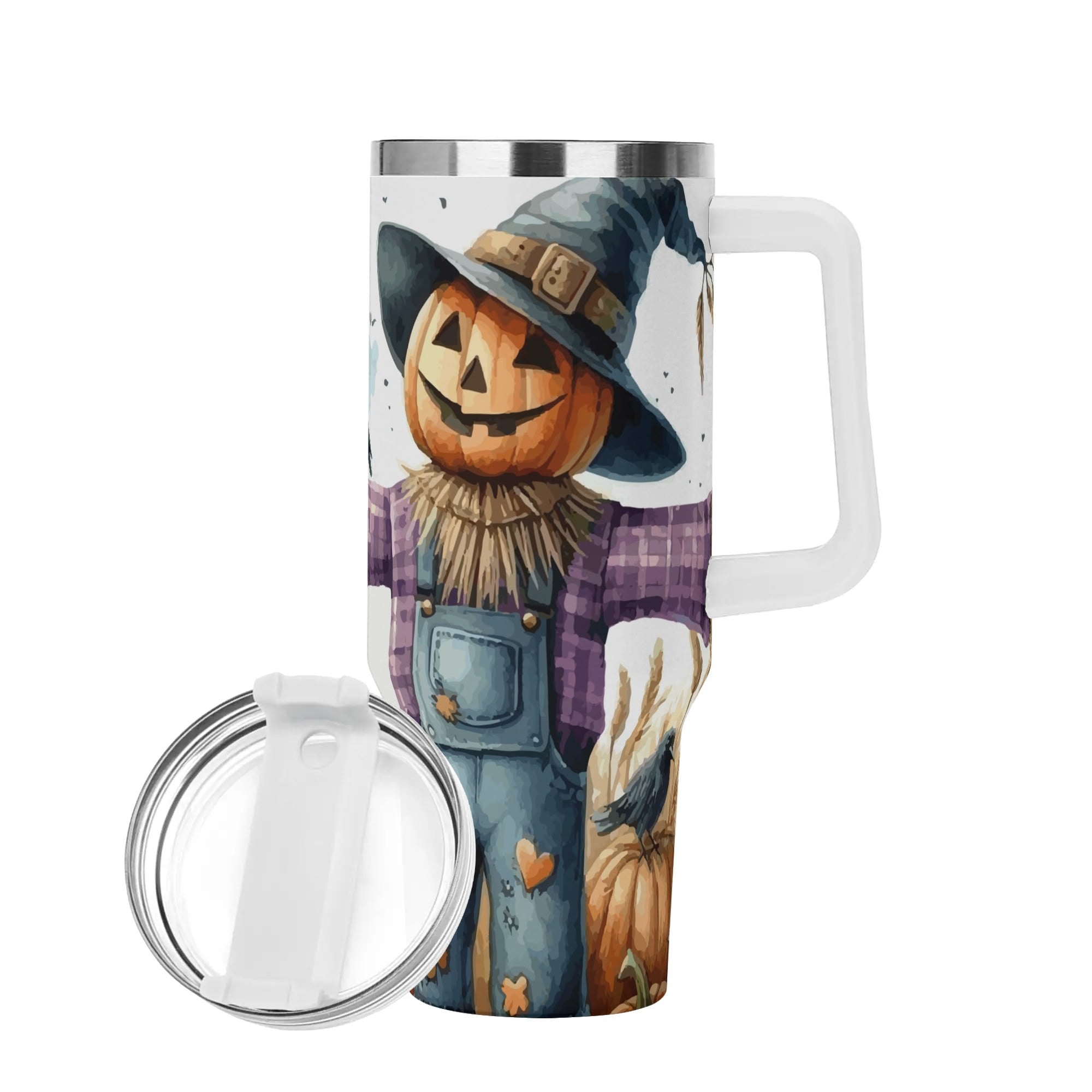 Happy Fall Scarecrow 40 oz Stainless Steel Tumbler with Handle & Straw