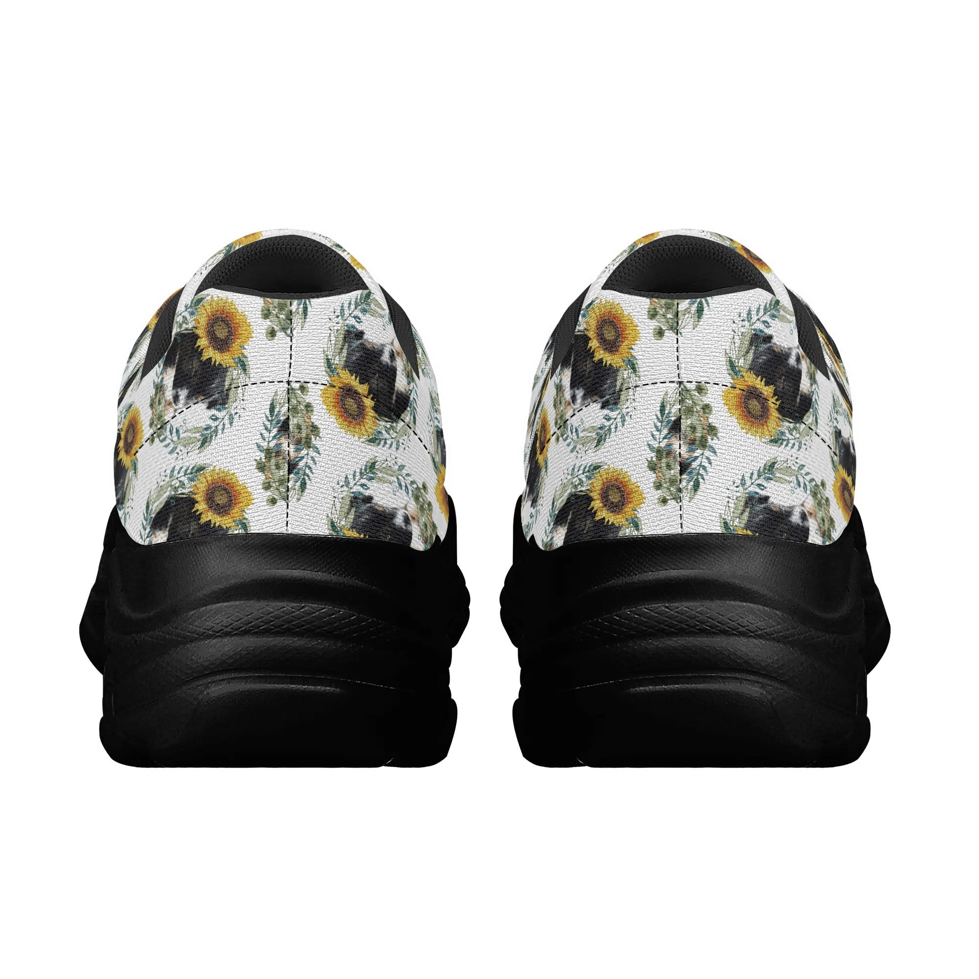 Womens Cute Black Puppy with Sunflowers Chunky Sneakers