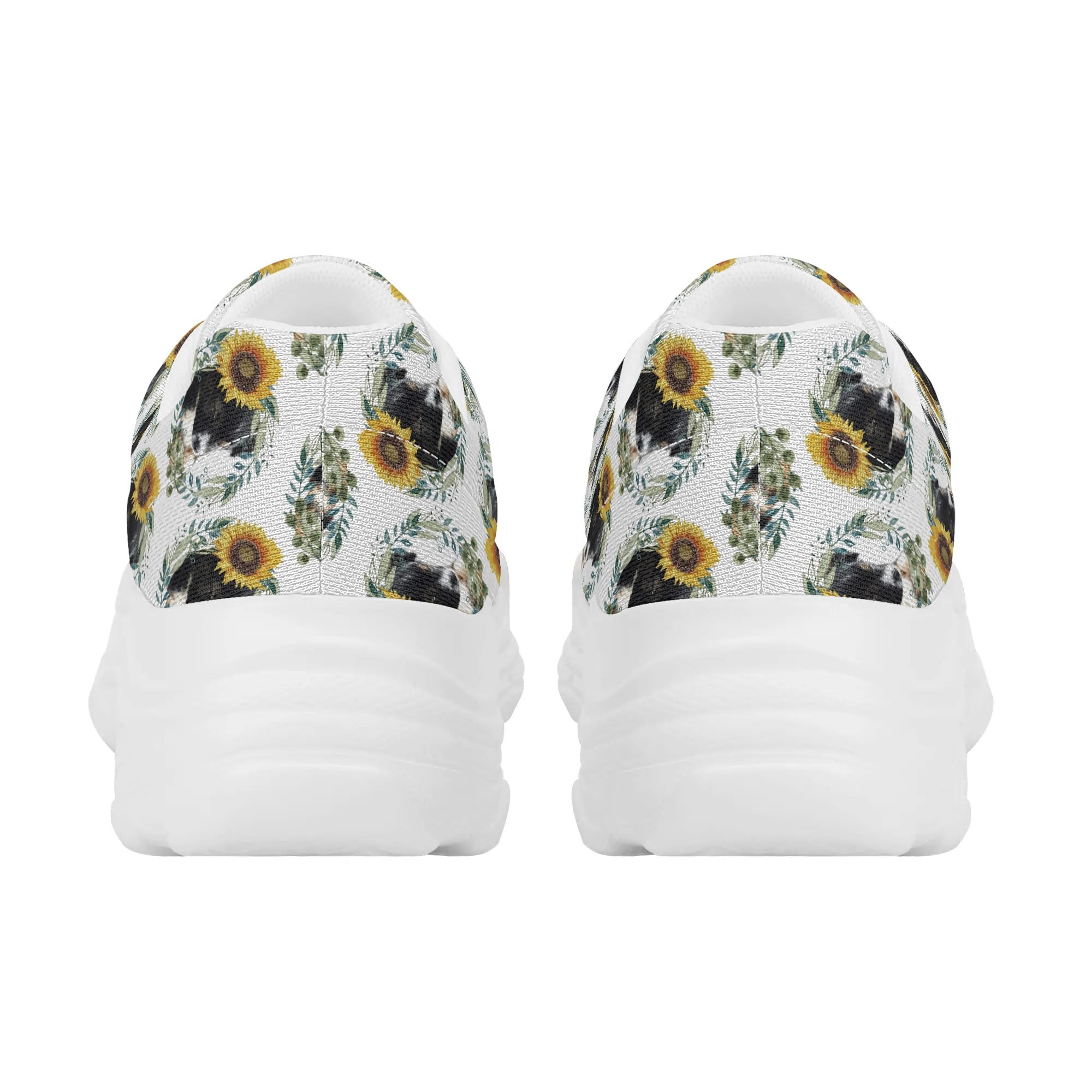 Womens Cute Black Puppy with Sunflowers Chunky Sneakers