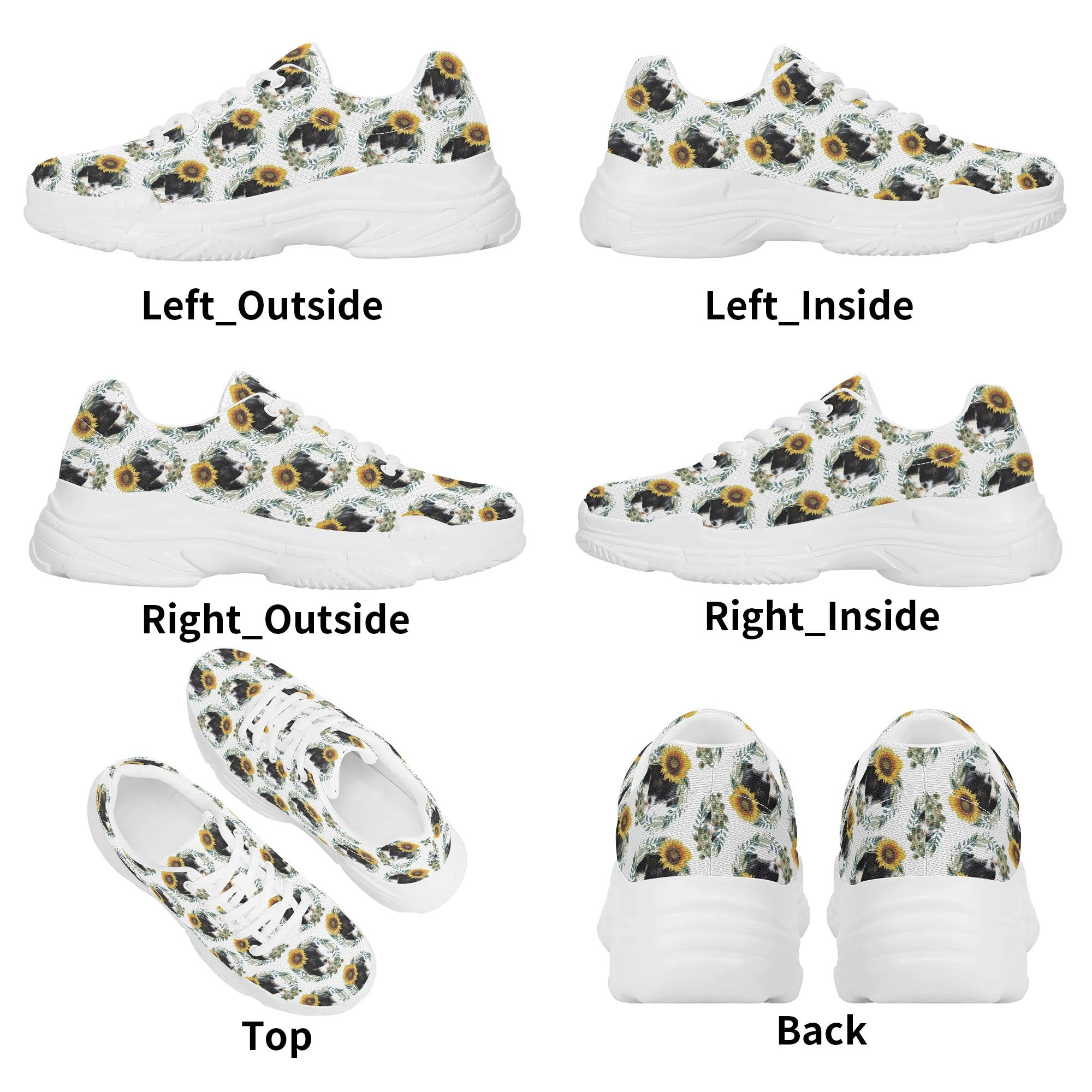 Womens Cute Black Puppy with Sunflowers Chunky Sneakers