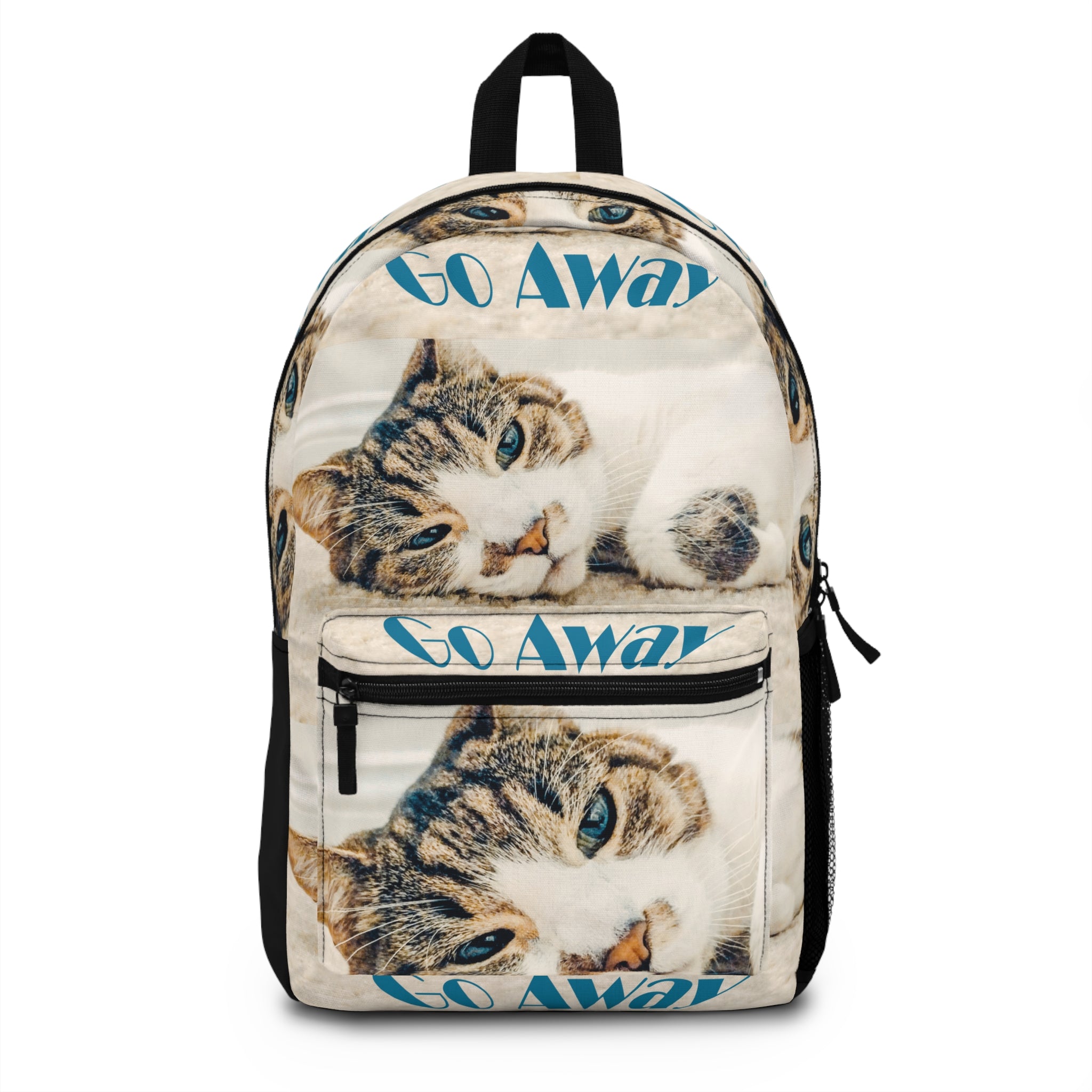 Cat with Blue Eyes says Go Away Backpack - Shell Design Boutique