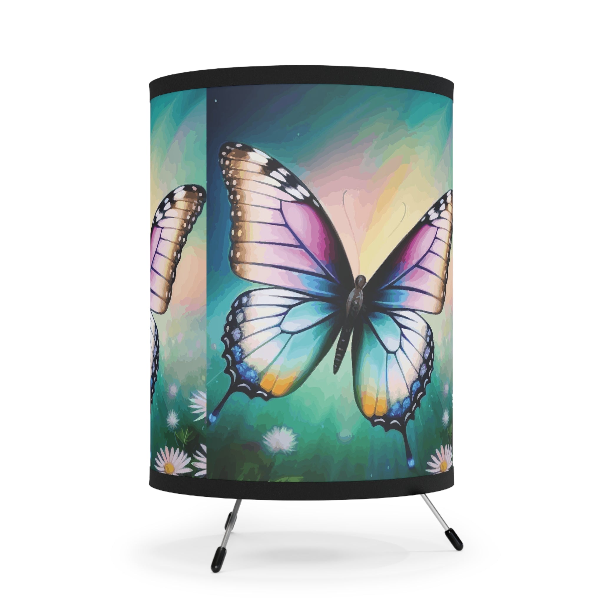 Beautiful Butterfly and Daisies Tripod Lamp with Printed Shade