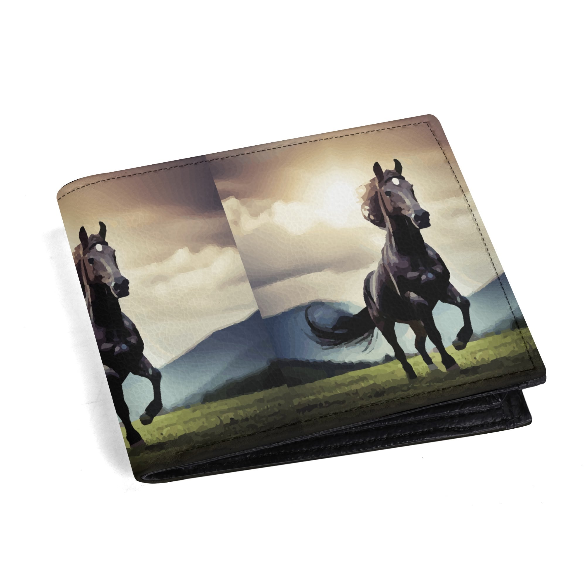 Men's Wild Black Horses Faux Leather Folded Wallet