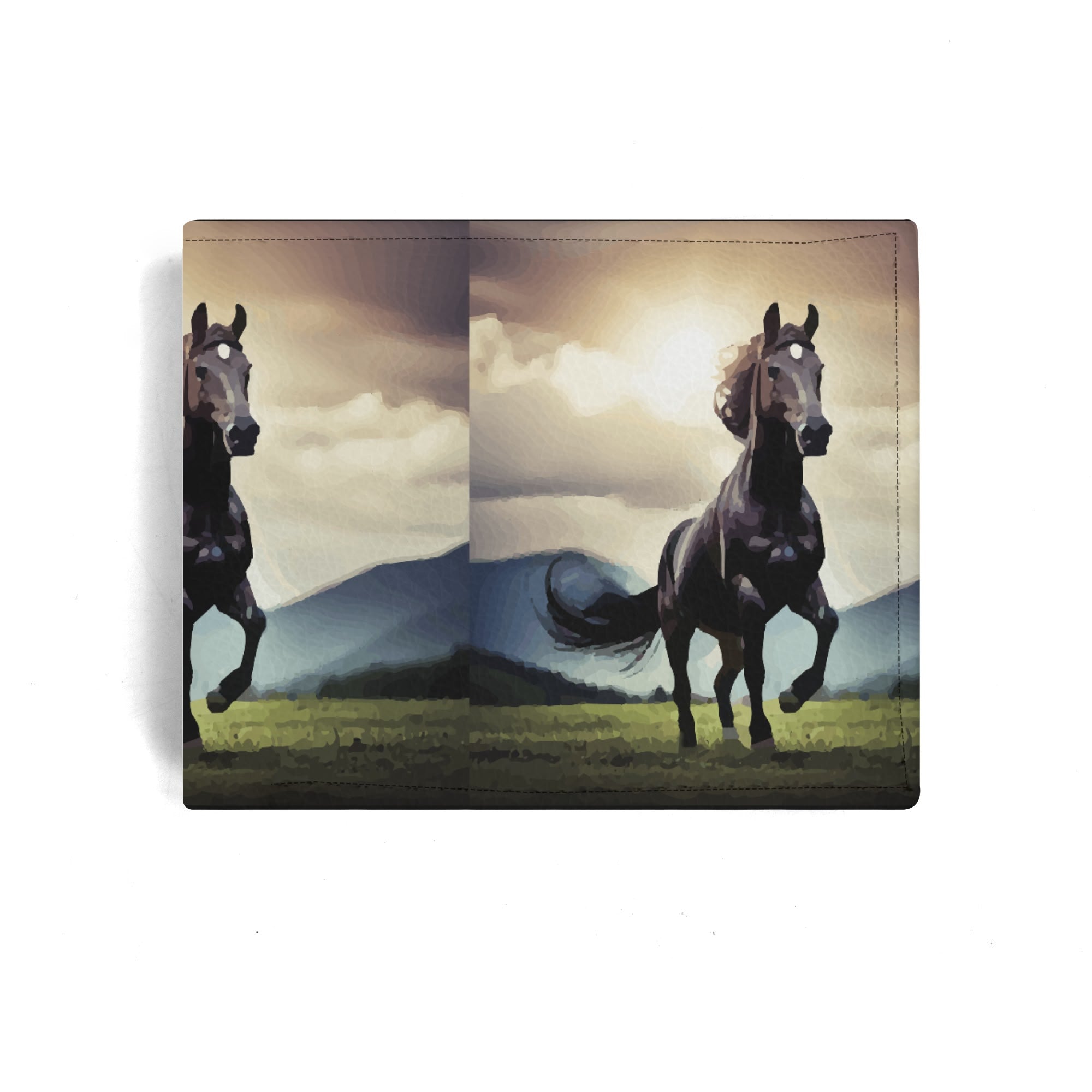 Men's Wild Black Horses Faux Leather Folded Wallet