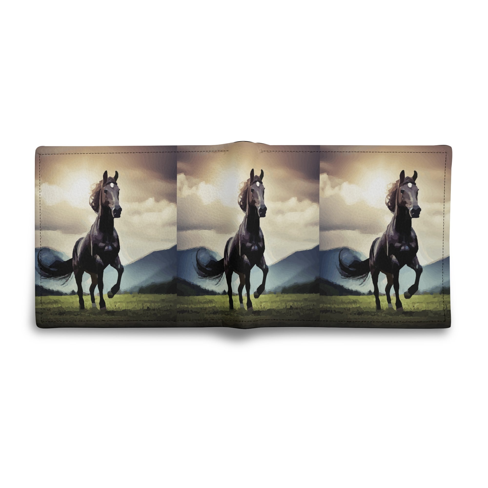 Men's Wild Black Horses Faux Leather Folded Wallet