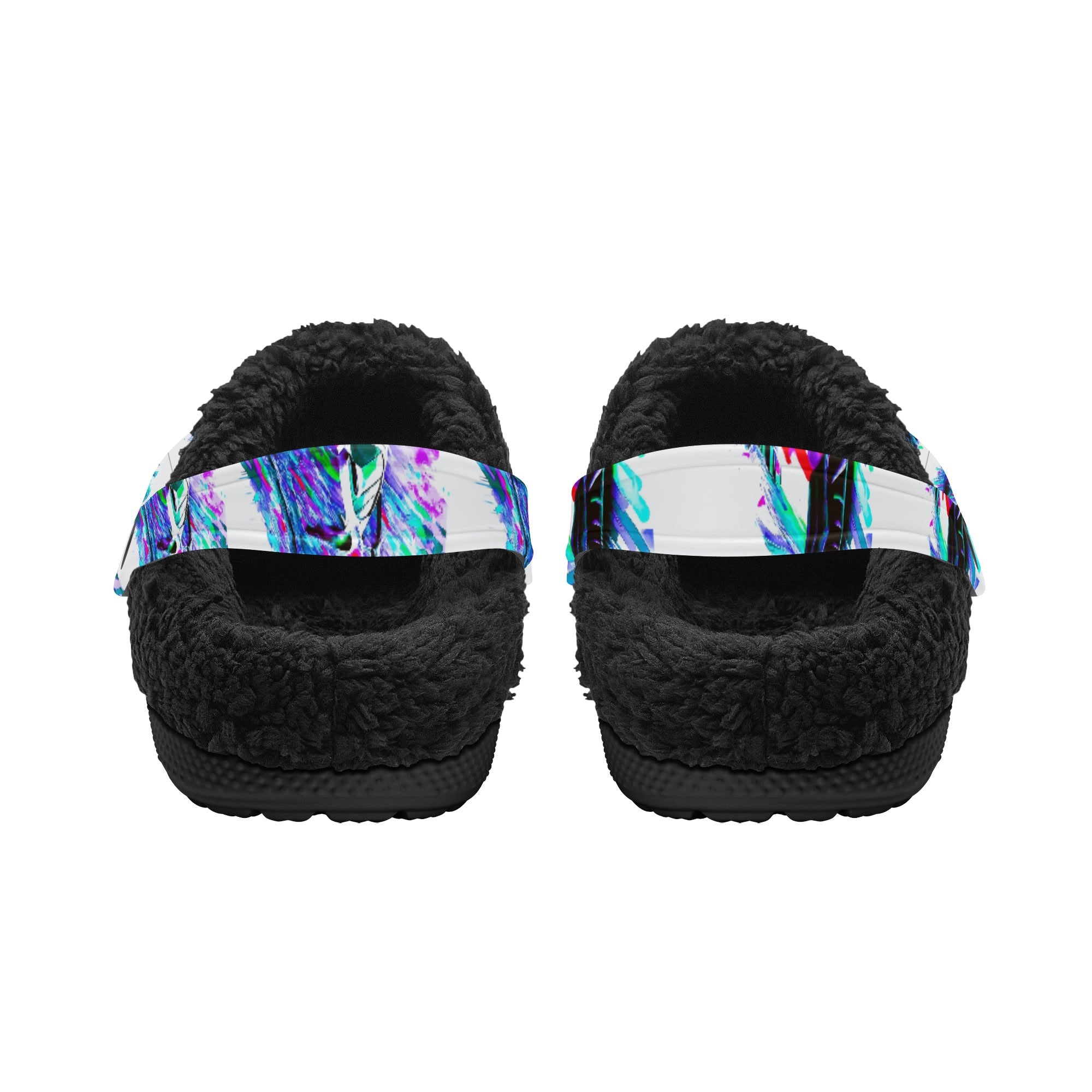 Men's Flashy Sports Car Black Fur Lined Warm House Slippers Clogs