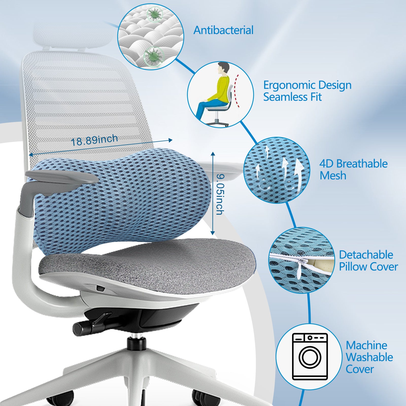 Memory Foam Lumbar Support Pillow For Home and Office