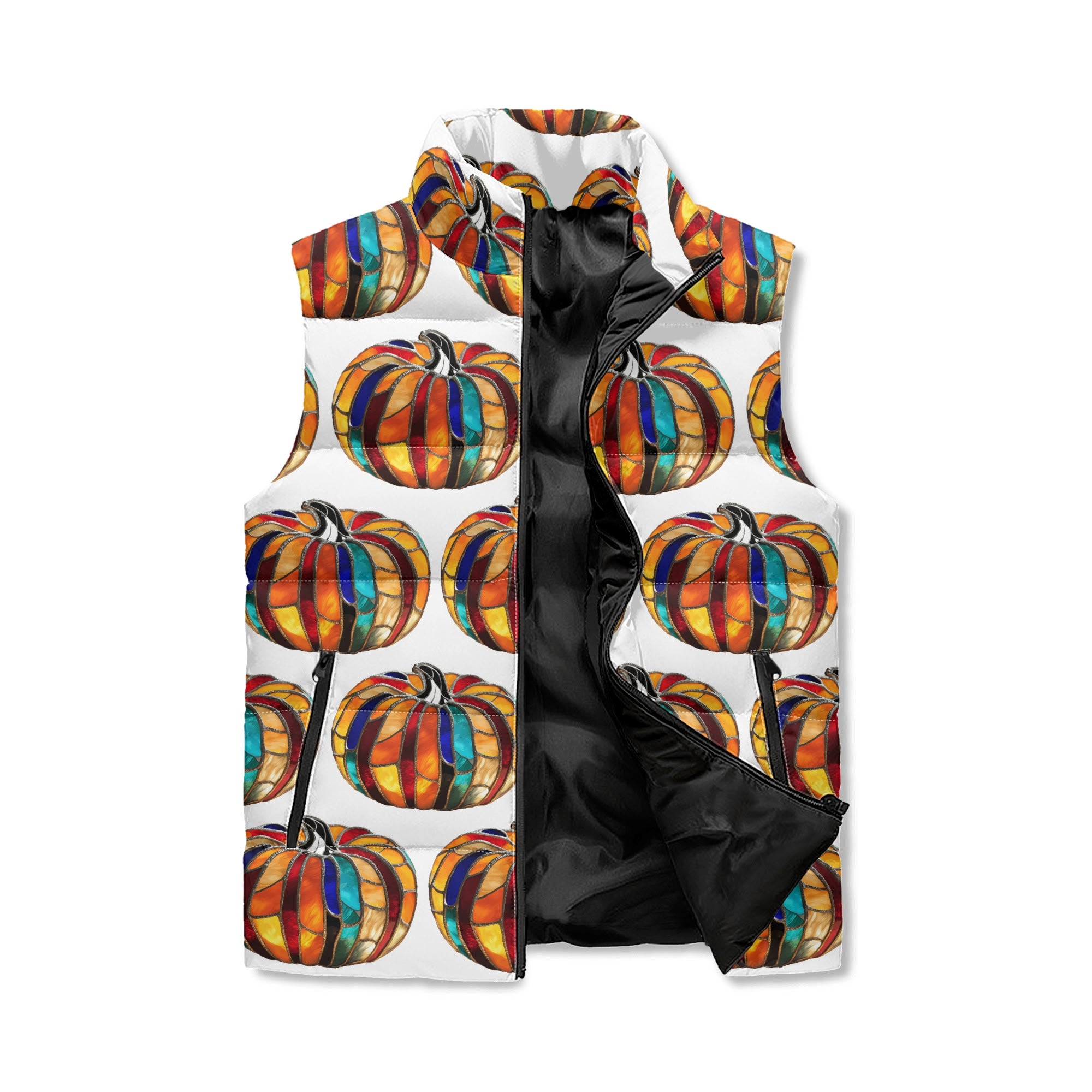 Unisex Lightweight Glass Pumpkins Printing Zip Up Puffer Vest