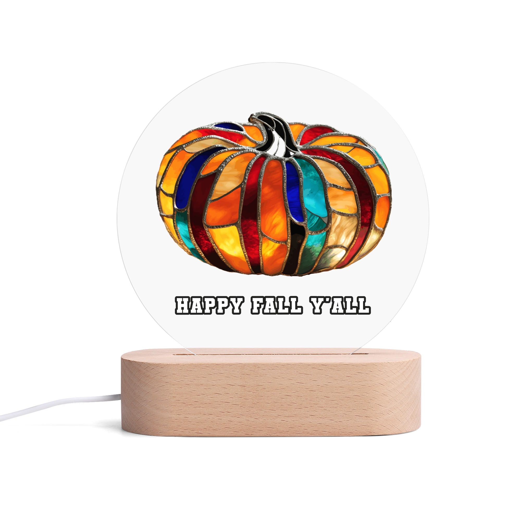 Happy Fall Y'all Pumpkin Acrylic Round Lamp Night Light Home Decor