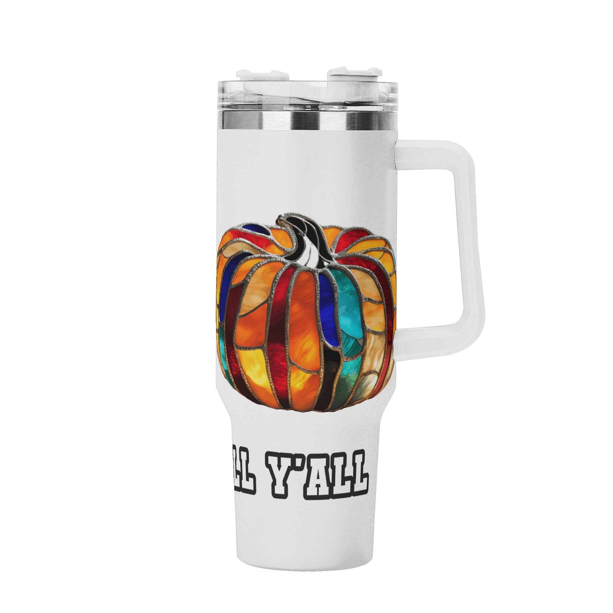 Happy Fall Y'all Pumpkin Stainless Steel Tumbler with Handle and Straw