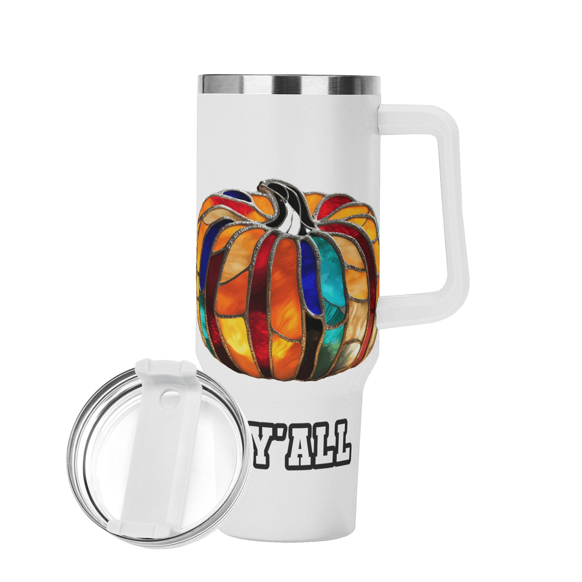 Happy Fall Y'all Pumpkin Stainless Steel Tumbler with Handle and Straw