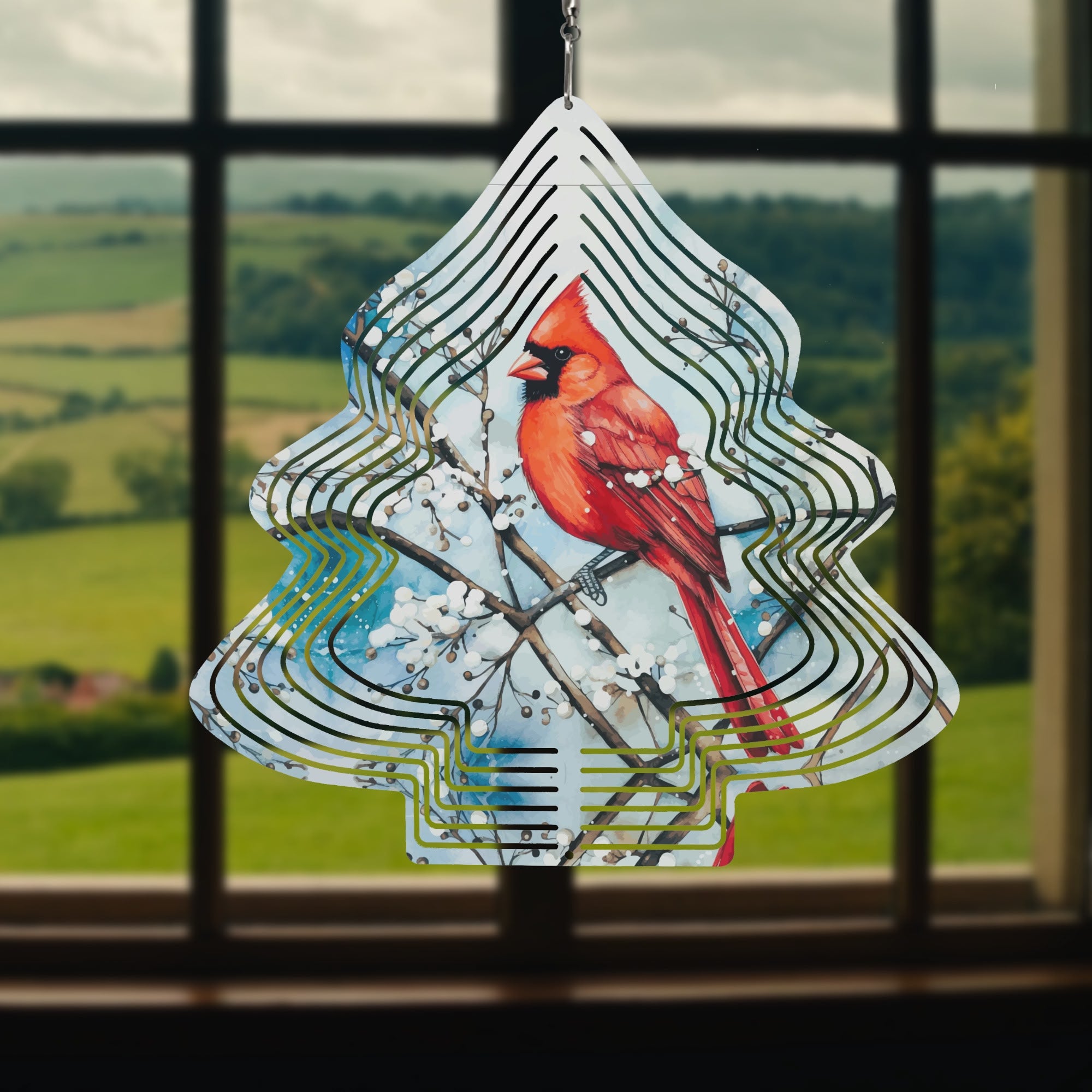 Red Bird in Snow Wind Spinner Christmas Yard Decor