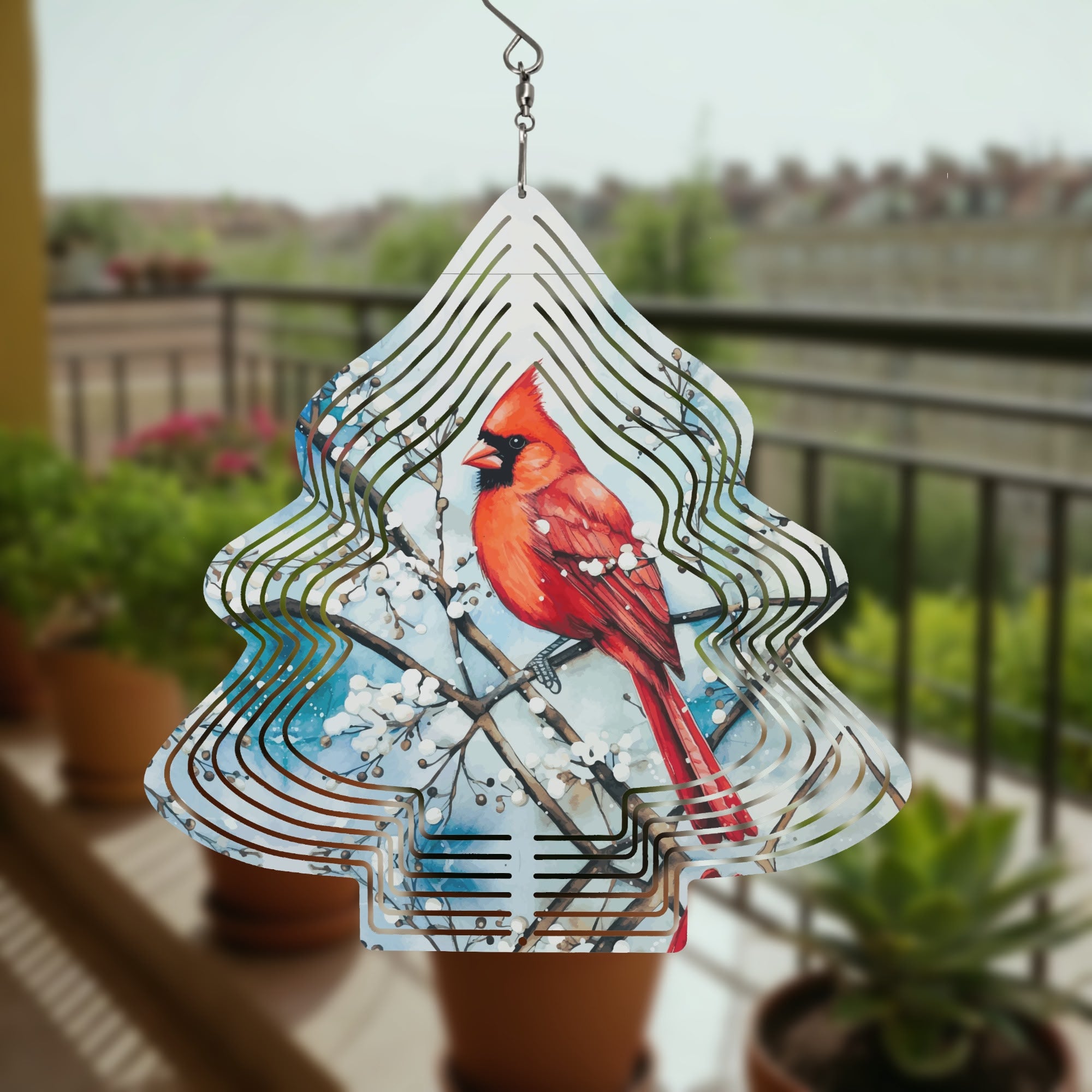 Red Bird in Snow Wind Spinner Christmas Yard Decor